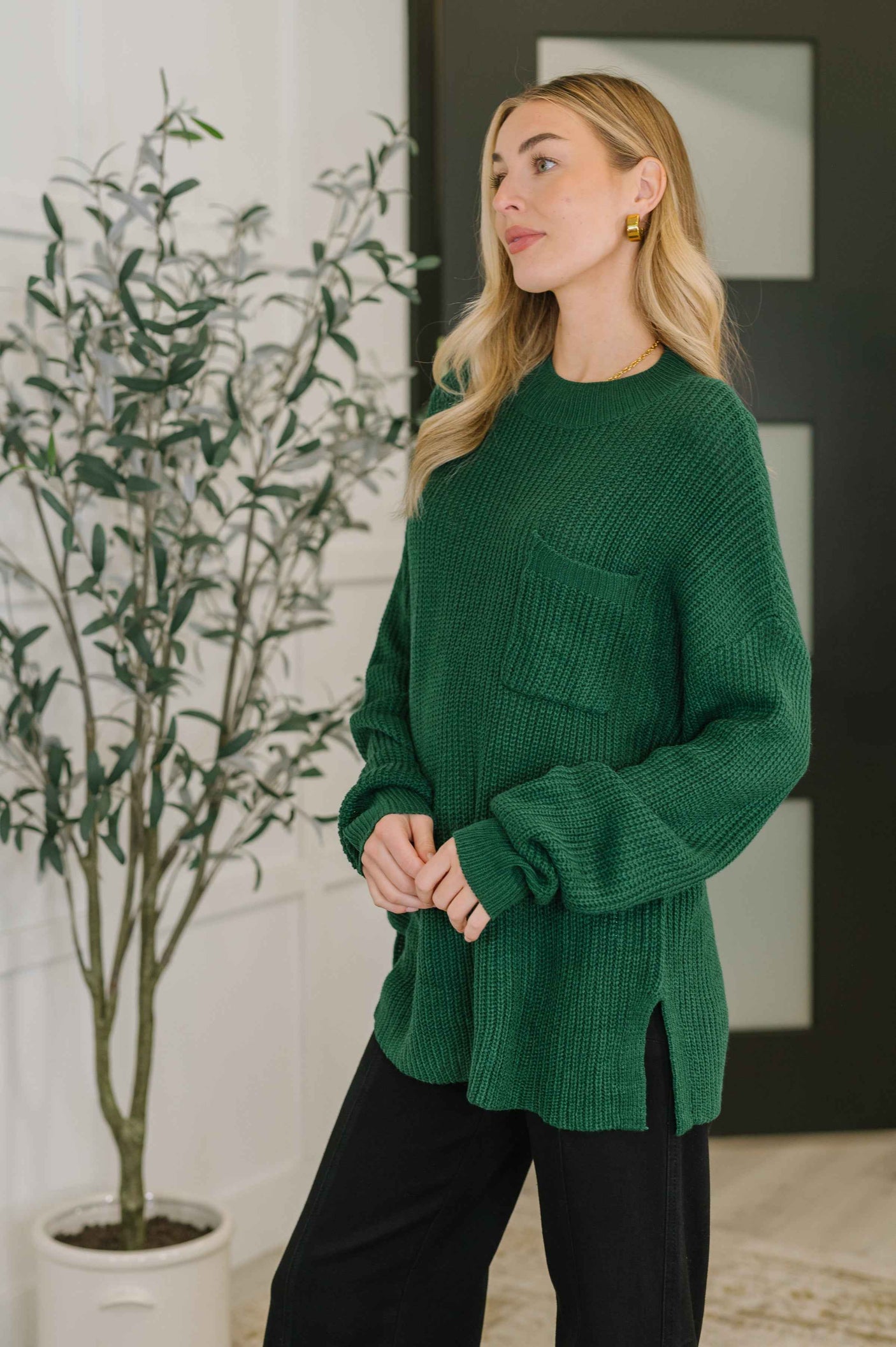 Quick Nap Textured Pullover in Hunter Green