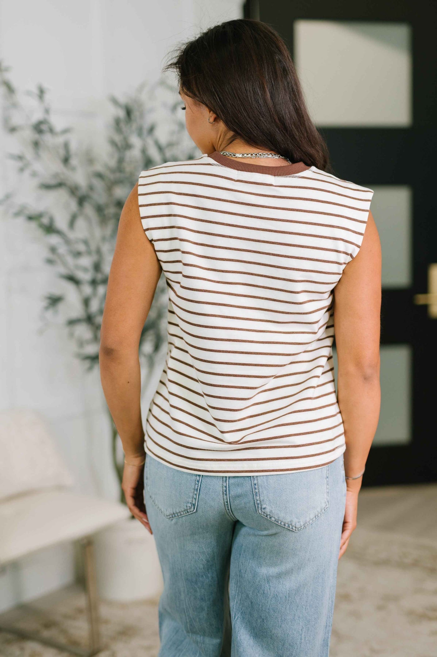 Quite Intimately Striped Muscle Tee in Brown