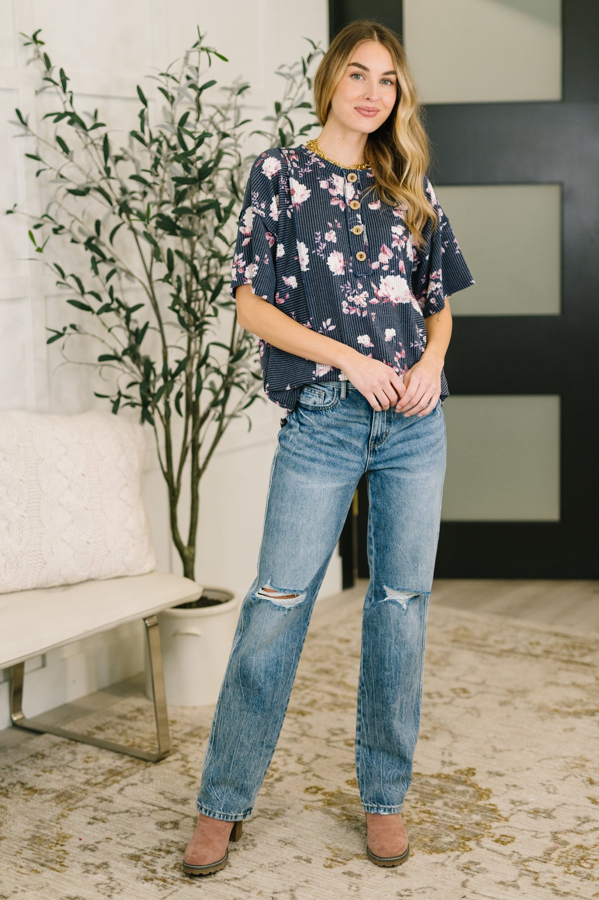 Really Simple Floral Henley Top- 3/3/2026 NEW