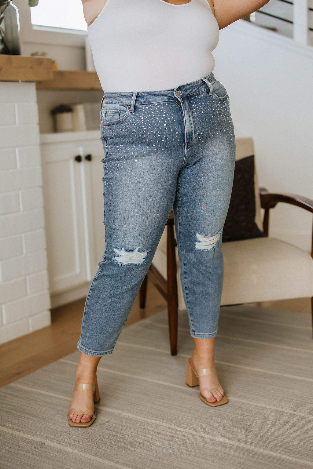 Jeans ajustados con pedrería Reese