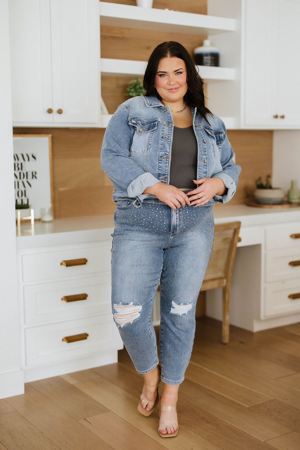 Jeans ajustados con pedrería Reese