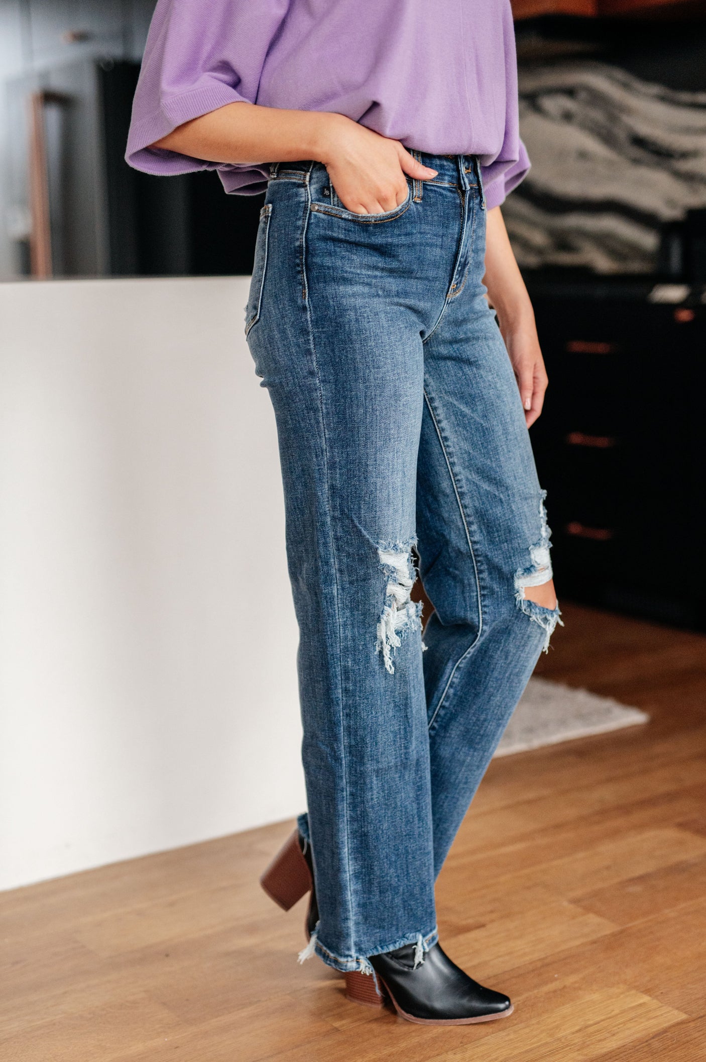 Rose High Rise 90's Straight Jeans in Dark Wash - Liarian Unlimited Boutique
