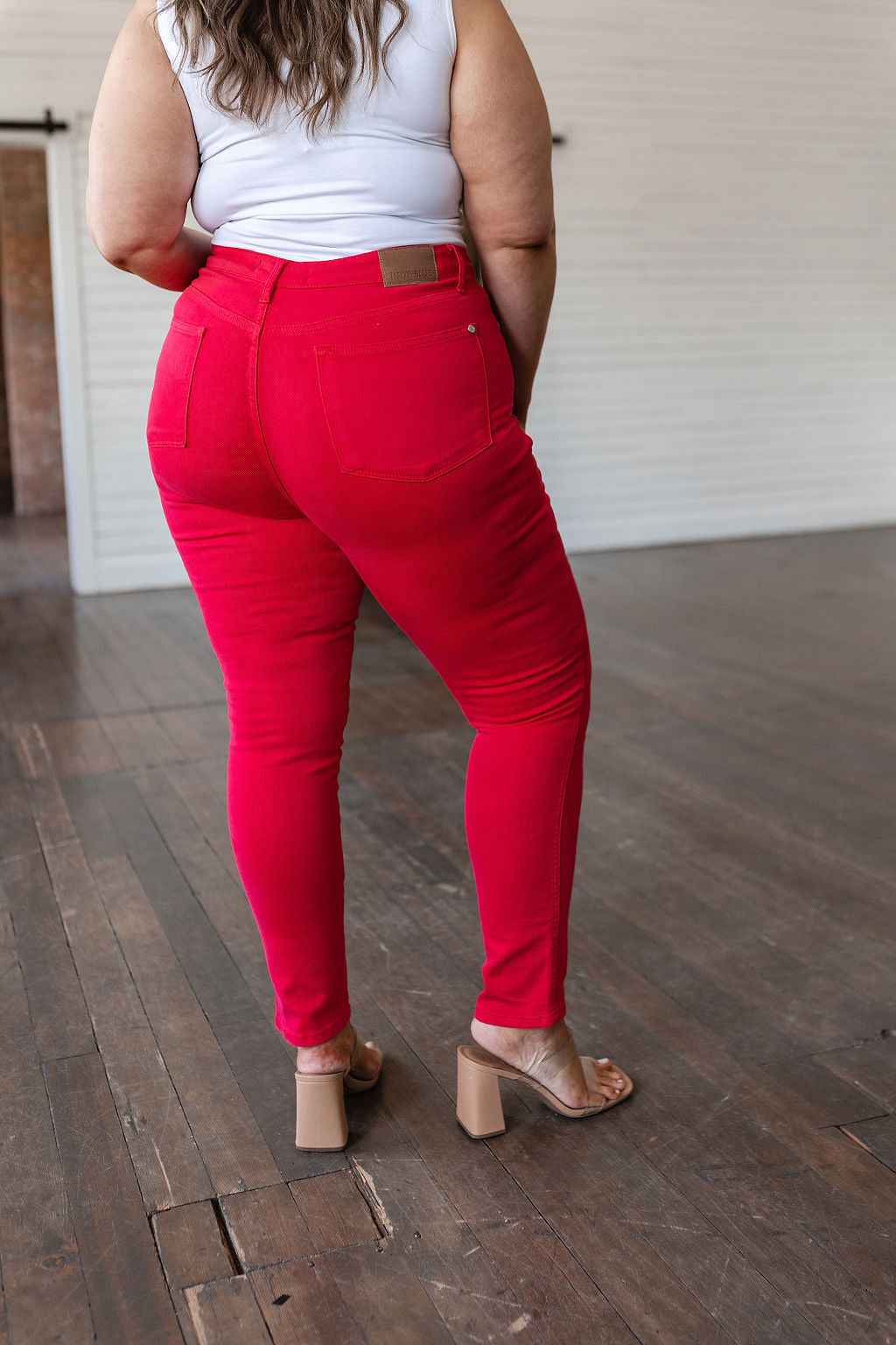Ruby High Rise Control Top Garment Dyed Skinny Jeans in Red - Liarian Unlimited Boutique