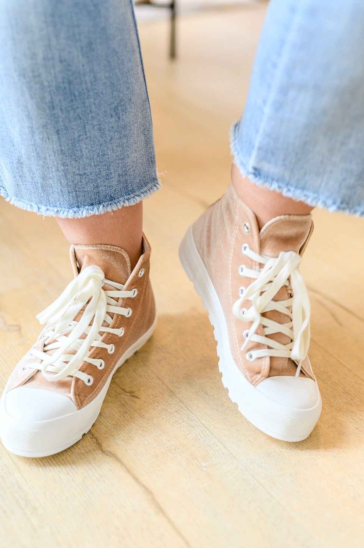 Run Me Down Velvet High Tops in Tan - Liarian Unlimited Boutique