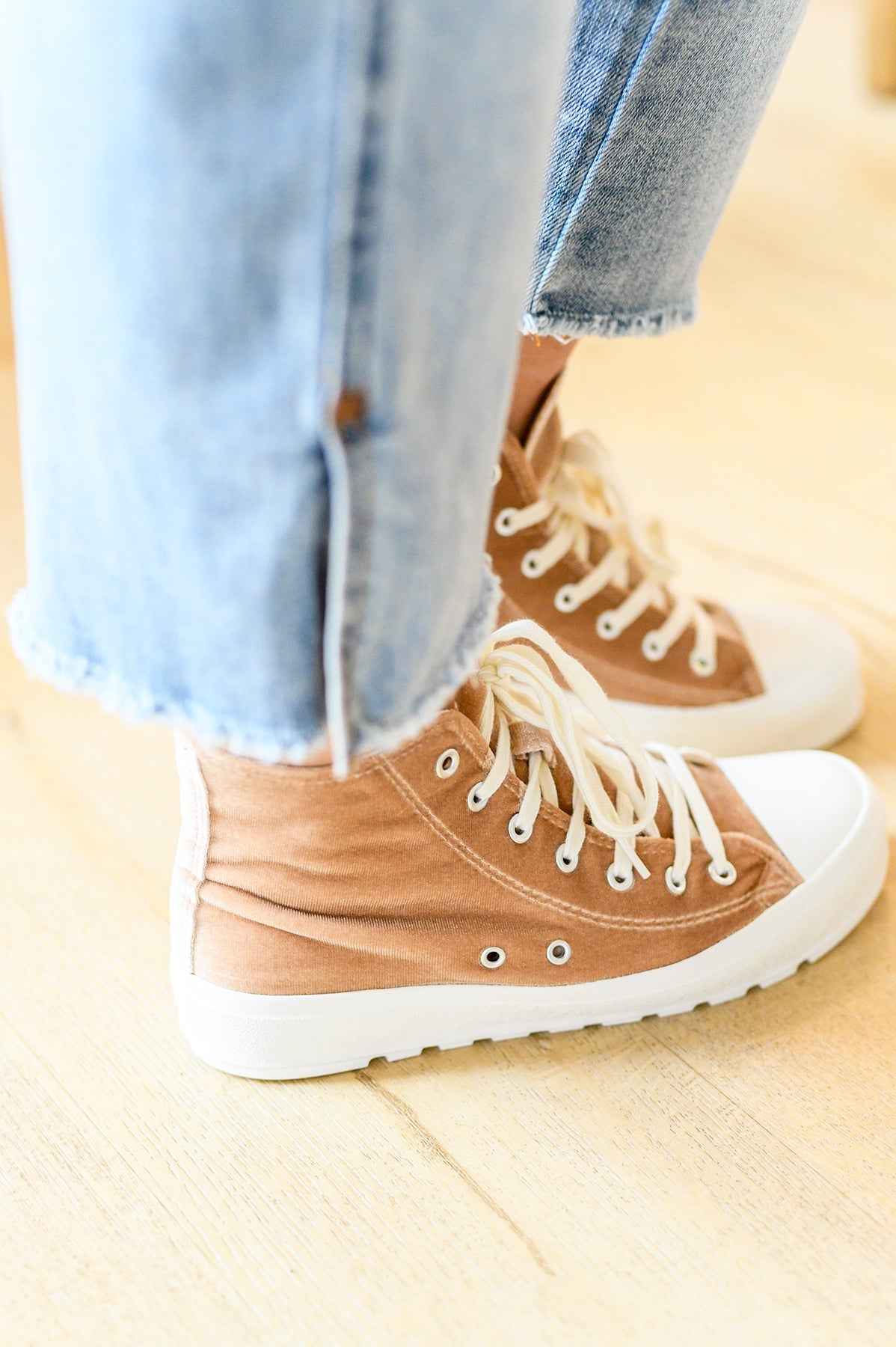 Run Me Down Velvet High Tops in Tan - Liarian Unlimited Boutique