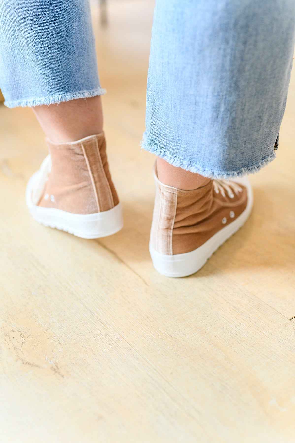 Run Me Down Velvet High Tops in Tan - Liarian Unlimited Boutique