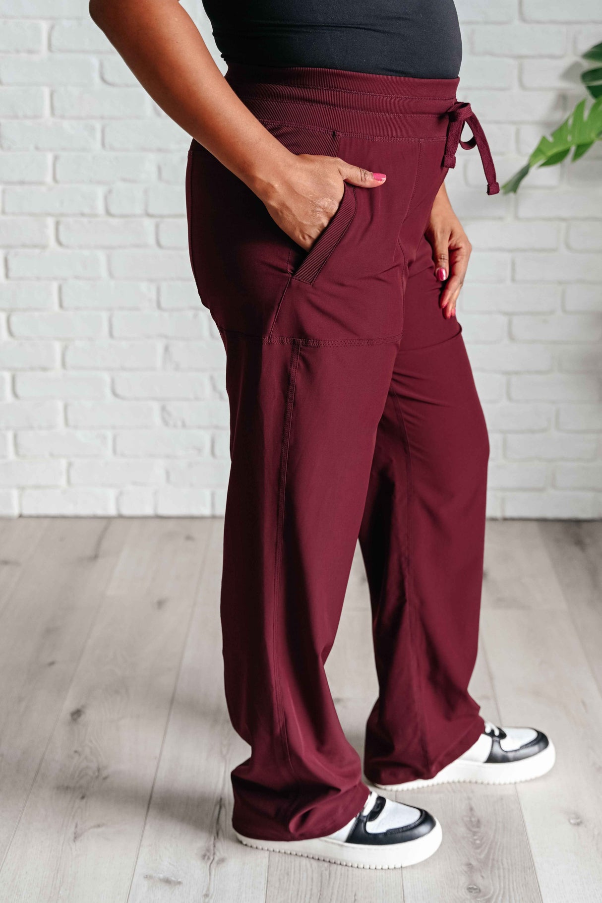 Runner's High Drawstring Joggers in Red Merlot - Liarian Unlimited Boutique