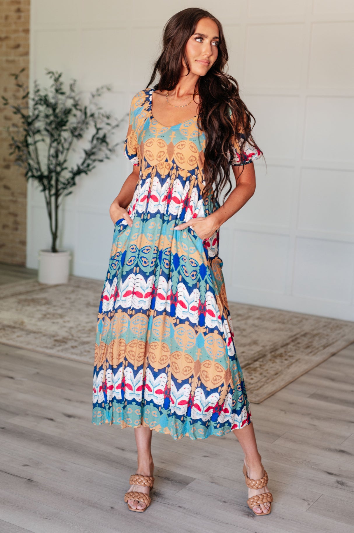 Vestido con cuello en V y mangas globo Shaping Reality