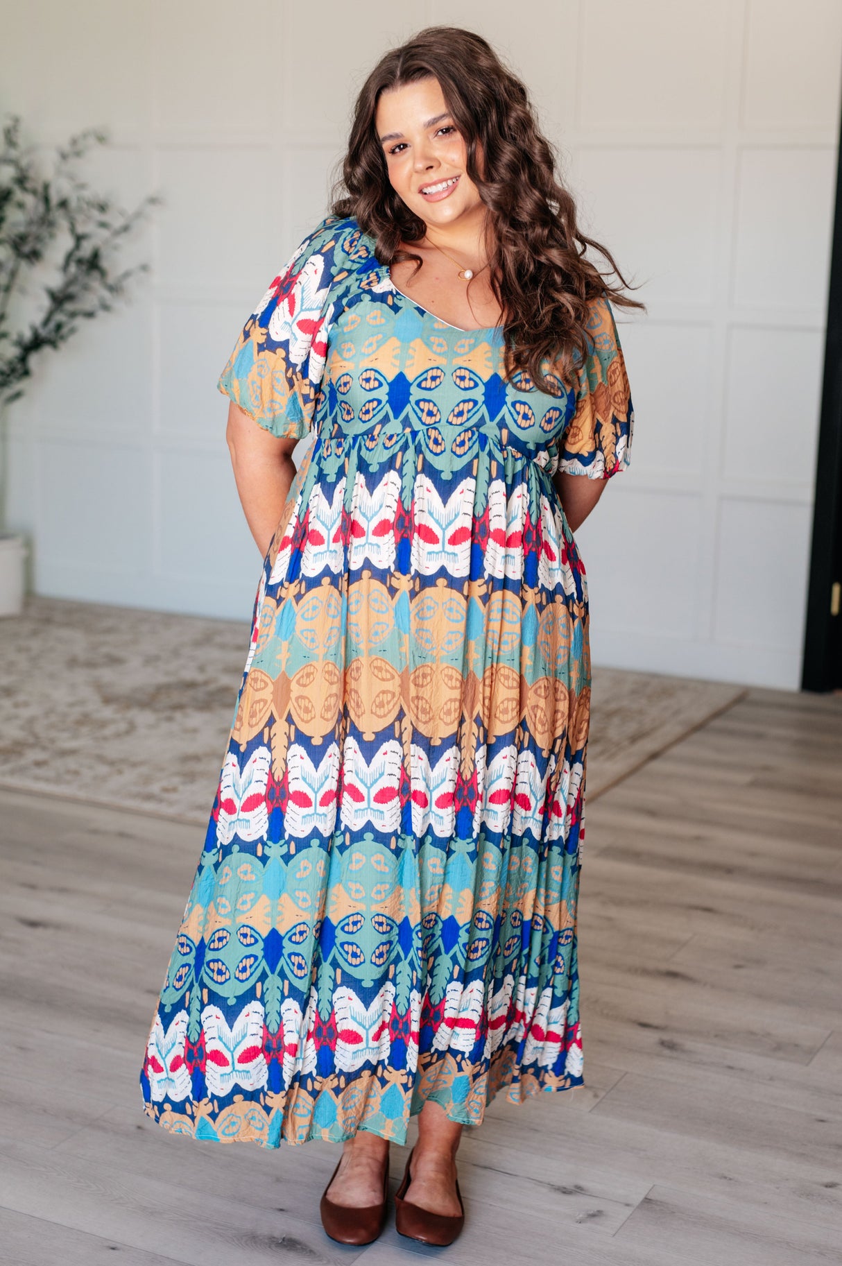 Vestido con cuello en V y mangas globo Shaping Reality