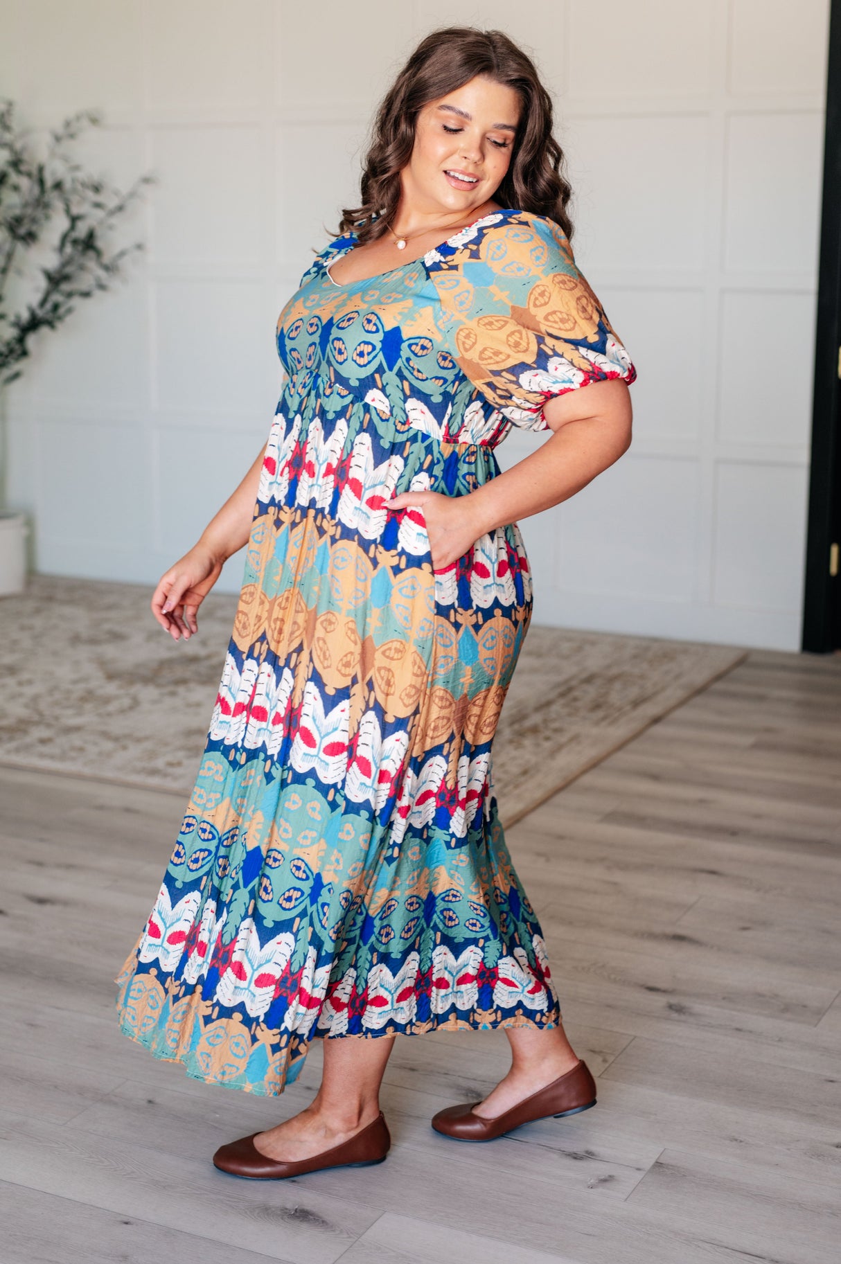 Vestido con cuello en V y mangas globo Shaping Reality