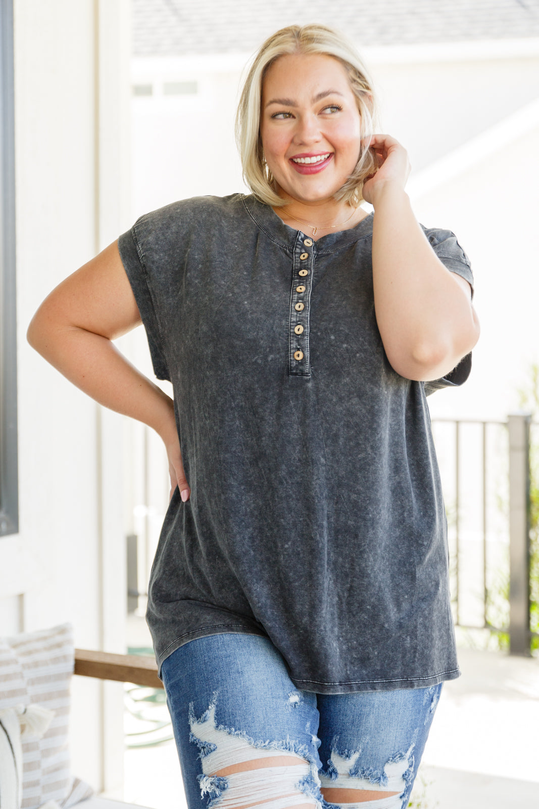 She's Alright Mineral Wash Sleeveless Henley - Liarian Unlimited Boutique