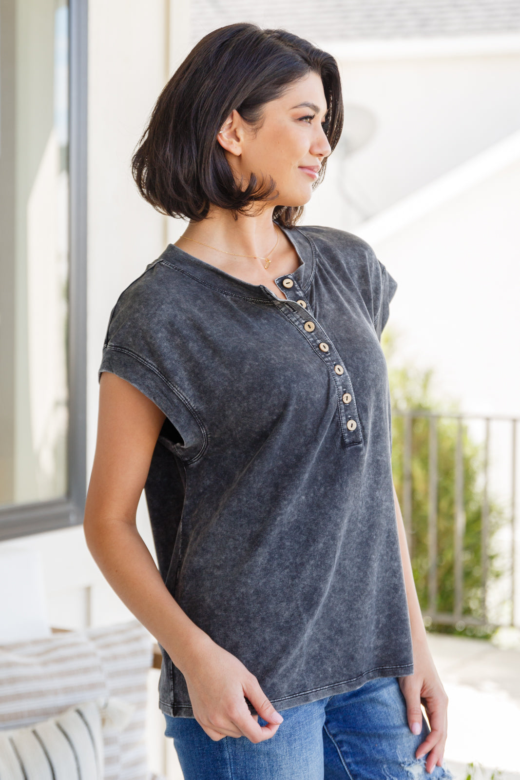 She's Alright Mineral Wash Sleeveless Henley - Liarian Unlimited Boutique