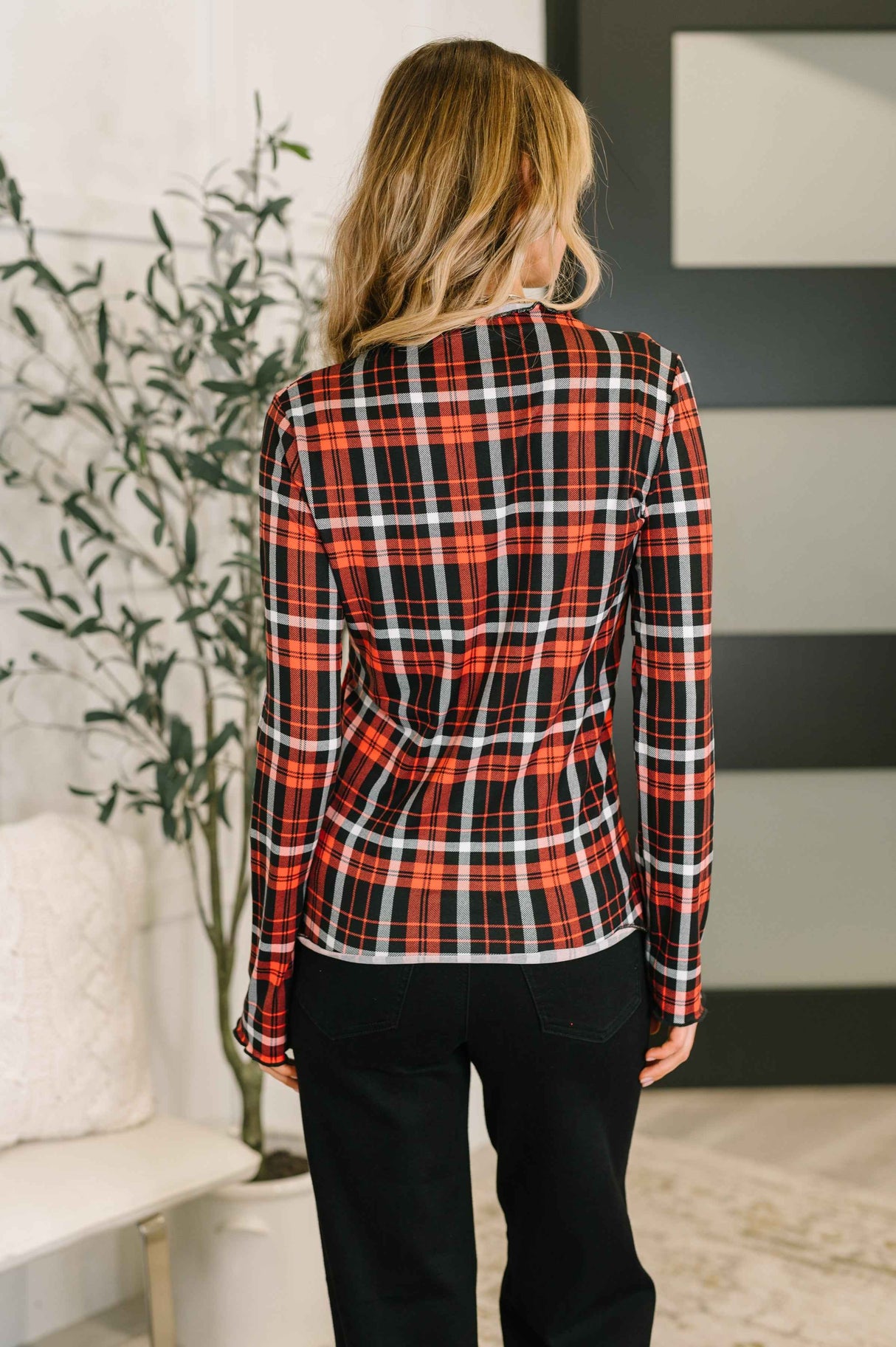 She's Always Changing Plaid Lettuce Hem Top