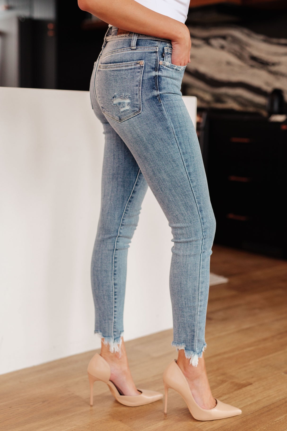 Sherry Mid Rise Release Waistband Detail Skinny - Liarian Unlimited Boutique