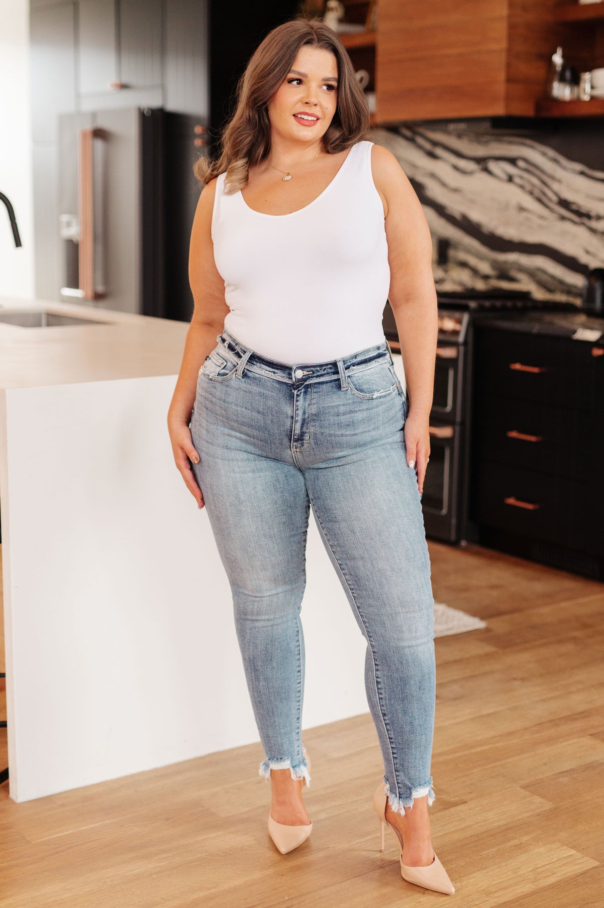 Sherry Mid Rise Release Waistband Detail Skinny - Liarian Unlimited Boutique