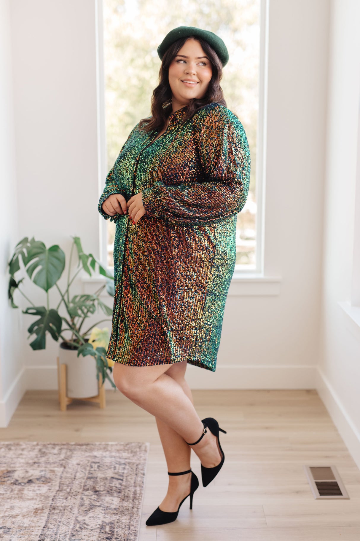 Vestido camisero con lentejuelas Shimmering Splendor