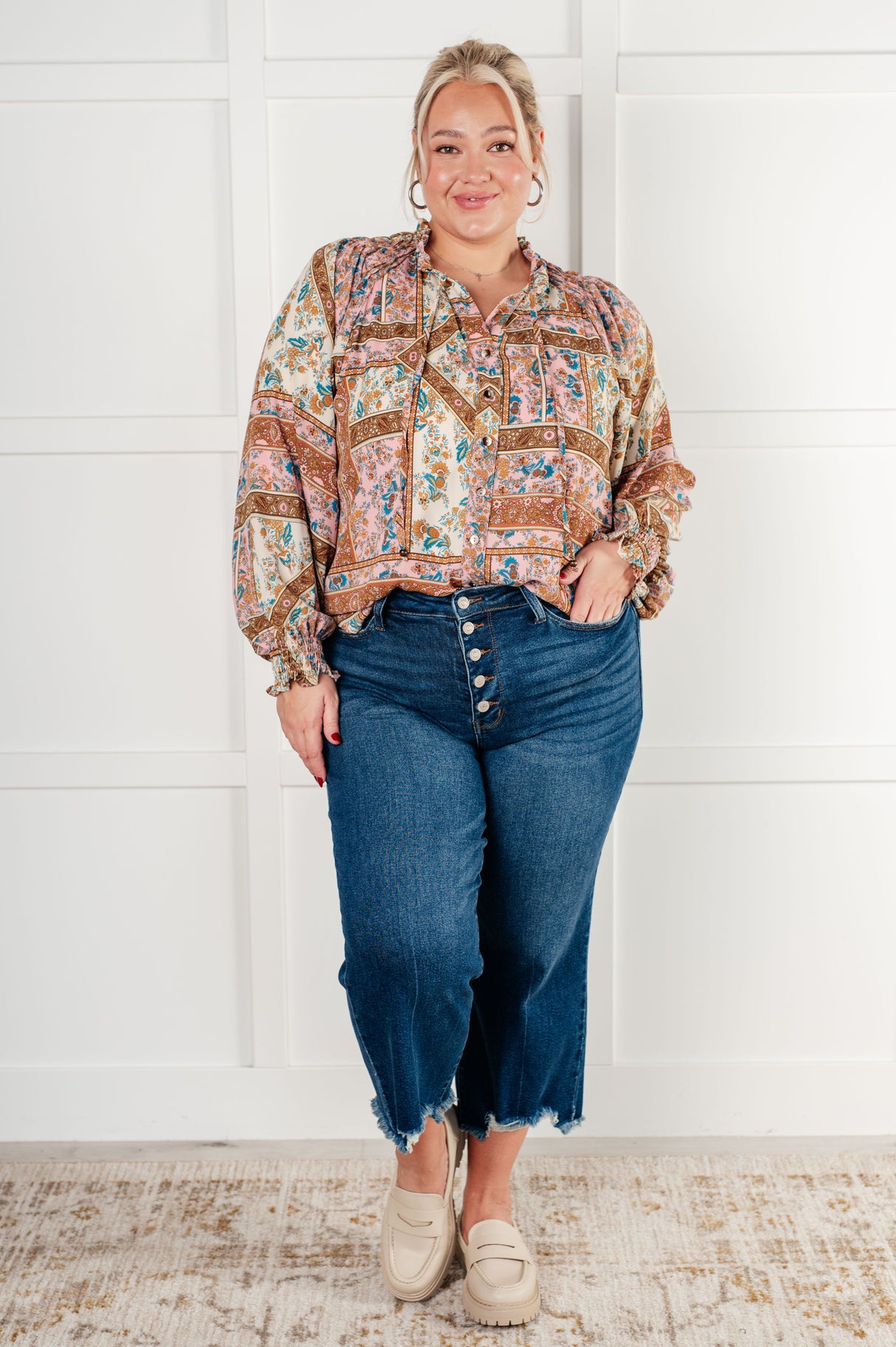 Blusa campesina estampada mixta Show and Tell