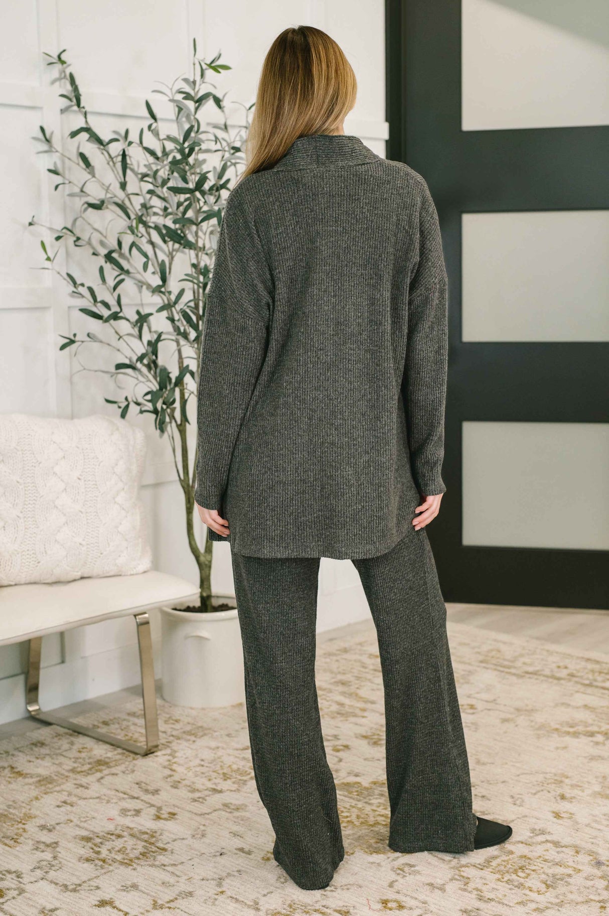 Signature Open Front Cardigan Set in Black