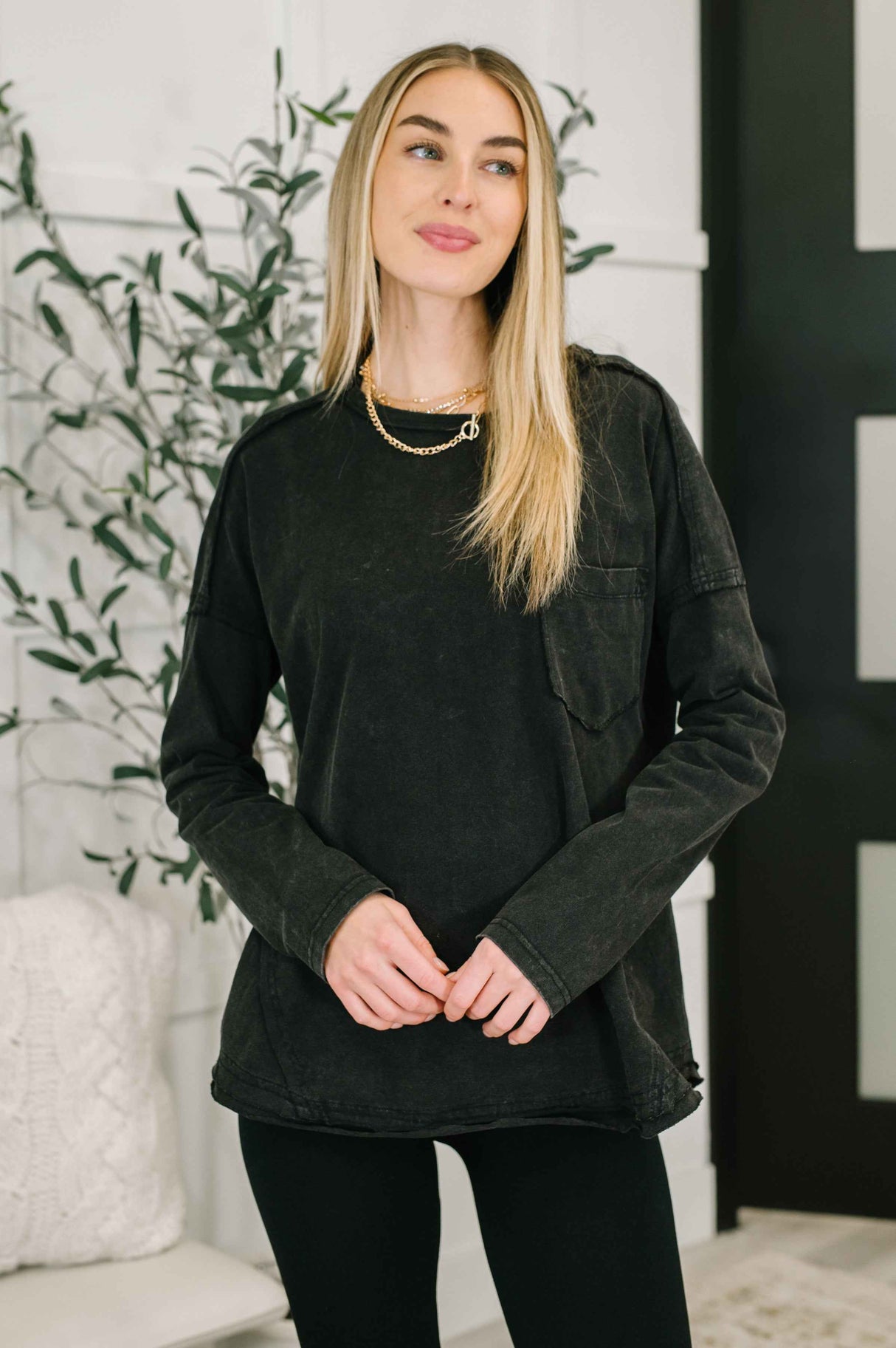 Simple as That Drop Shoulder Exposed Seam Top