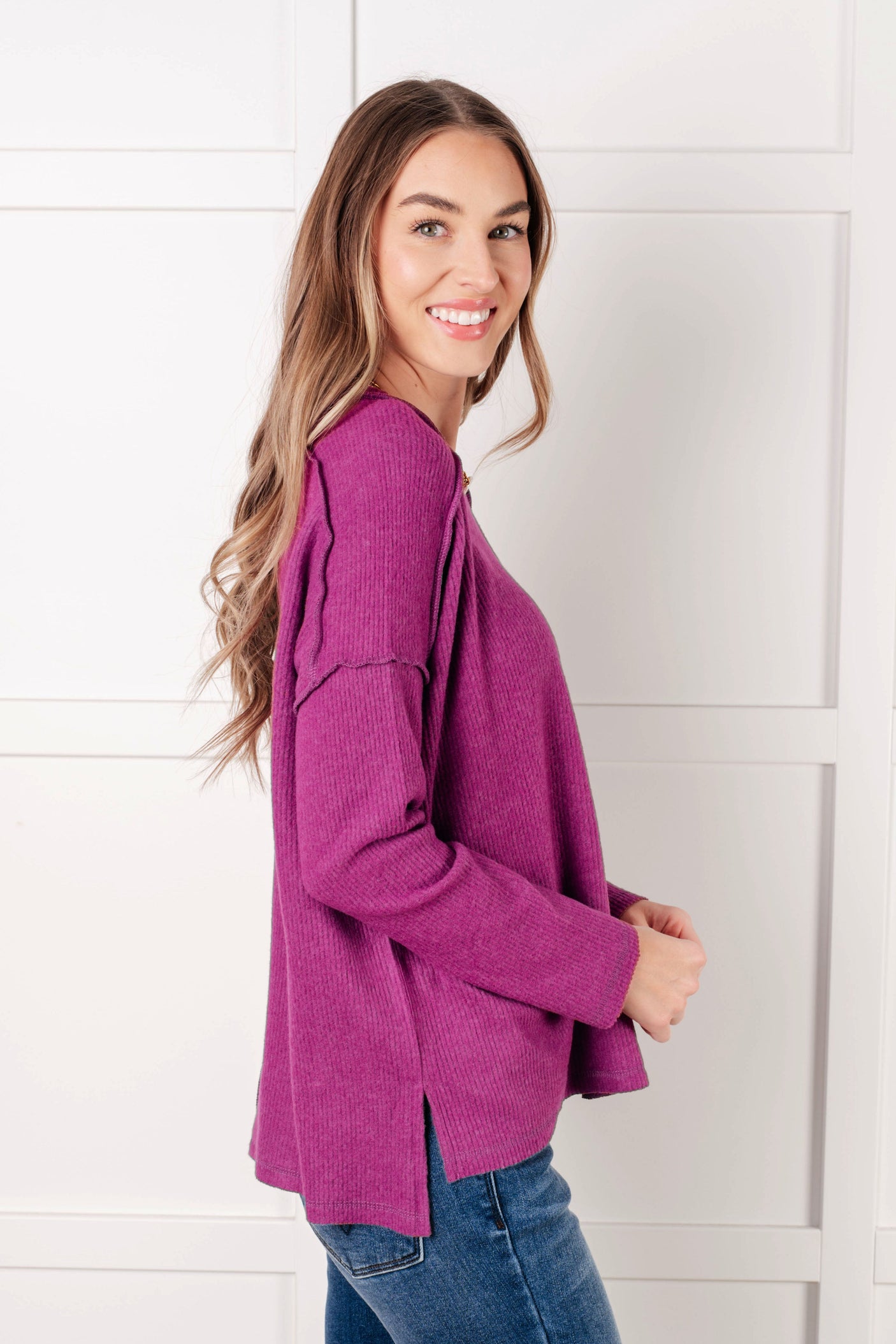 Simply Basic Ribbed Hacci Sweater in Light Plum - Liarian Unlimited Boutique