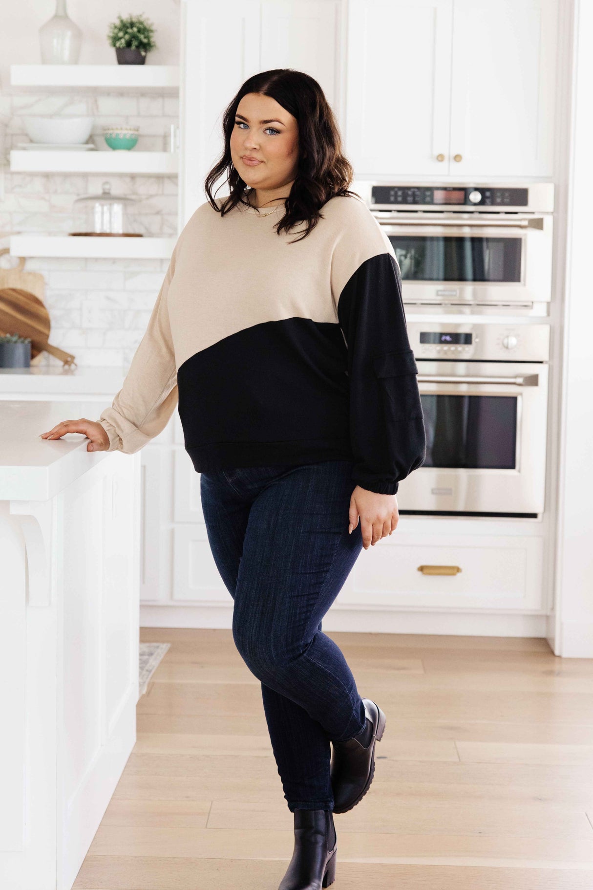 Split Decision Color Block Cargo Sleeve Top