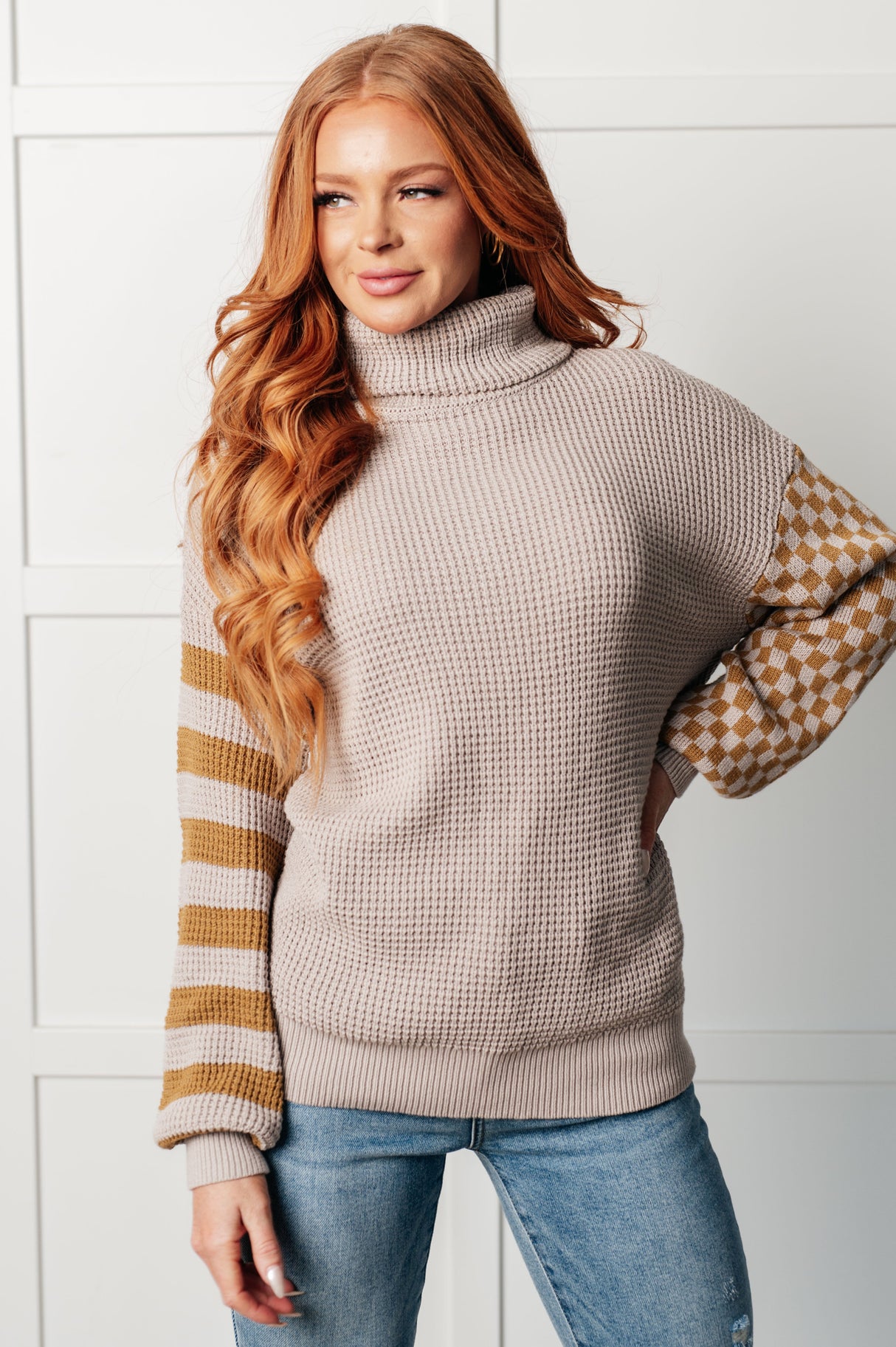 Suéter de punto gofre patchwork súper de temporada