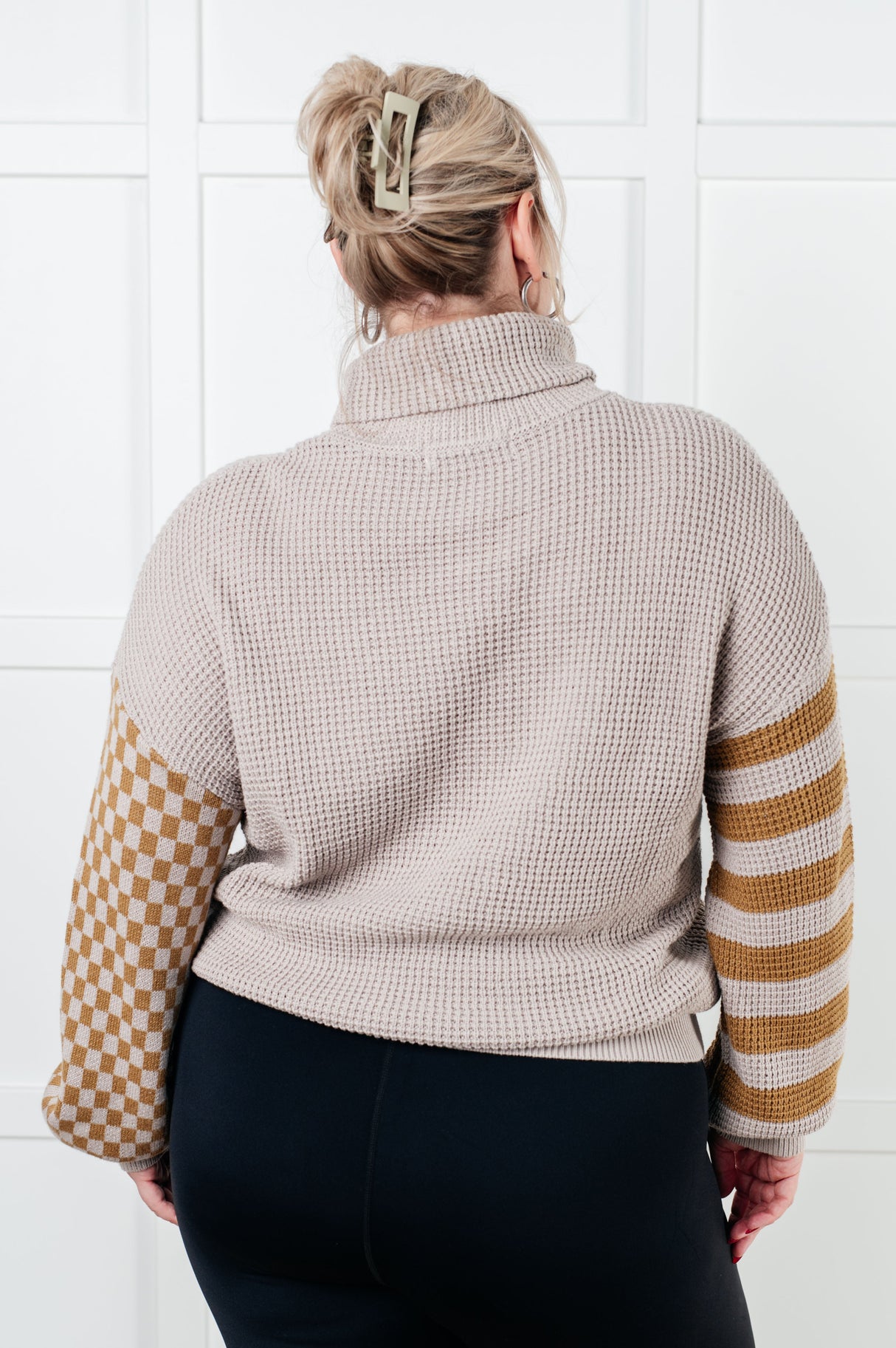 Suéter de punto gofre patchwork súper de temporada