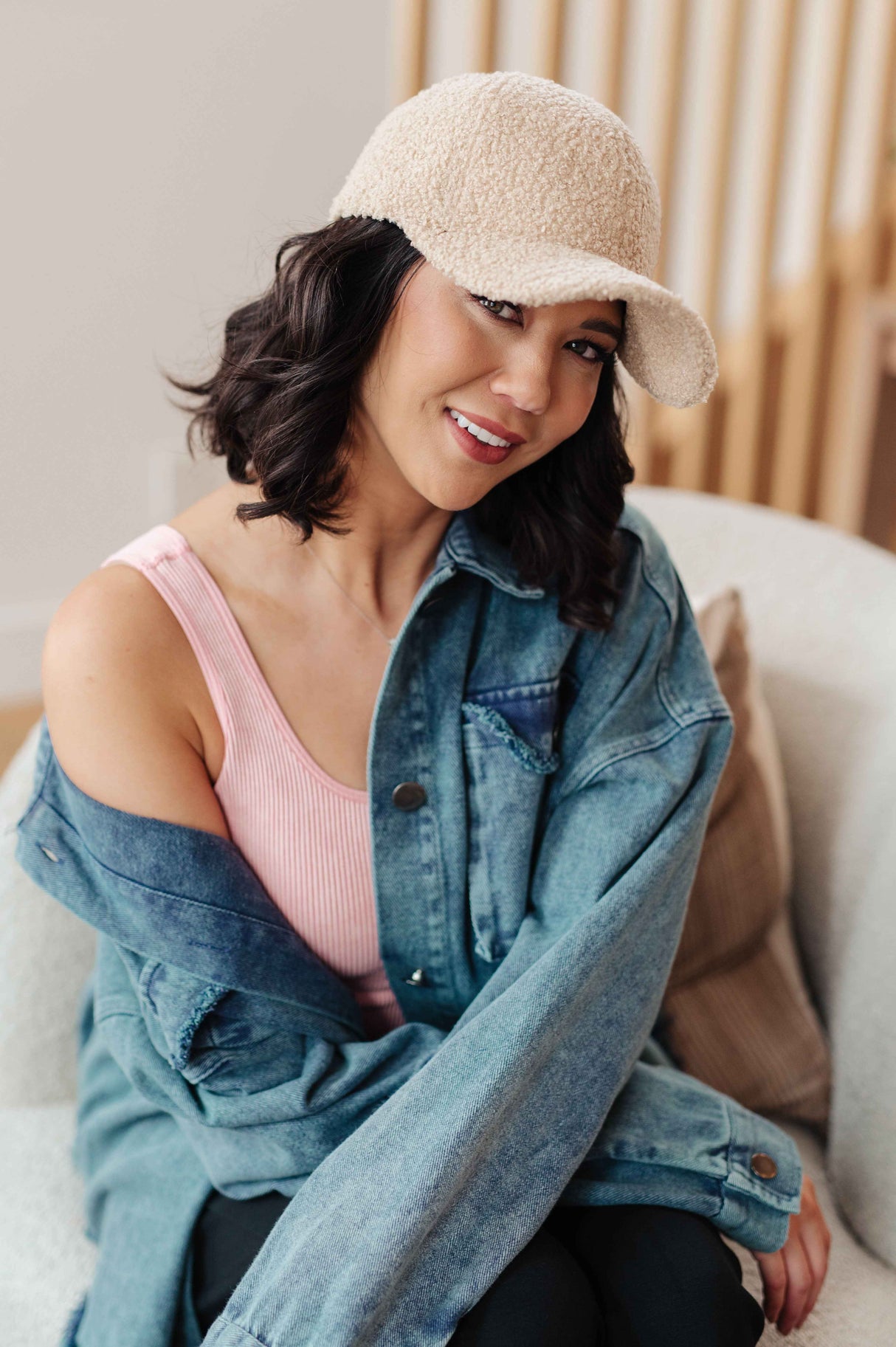 Lyla Sherpa Ball Cap in Khaki - Liarian Unlimited Boutique