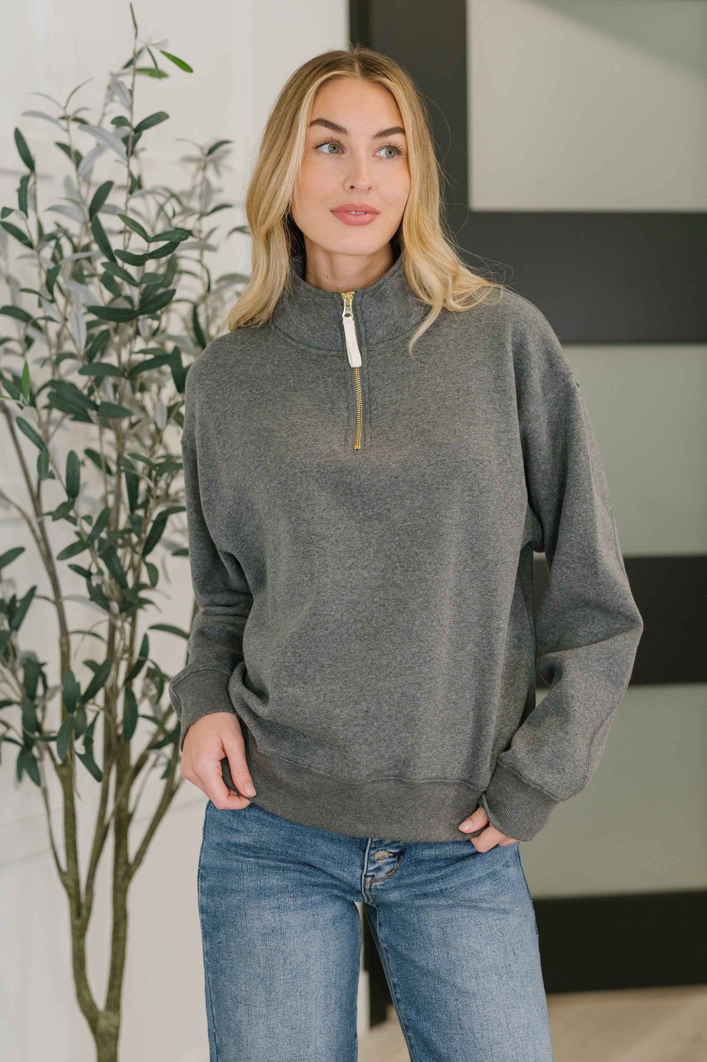 Sweater Weather Half Zip High Neck Pullover in Charcoal