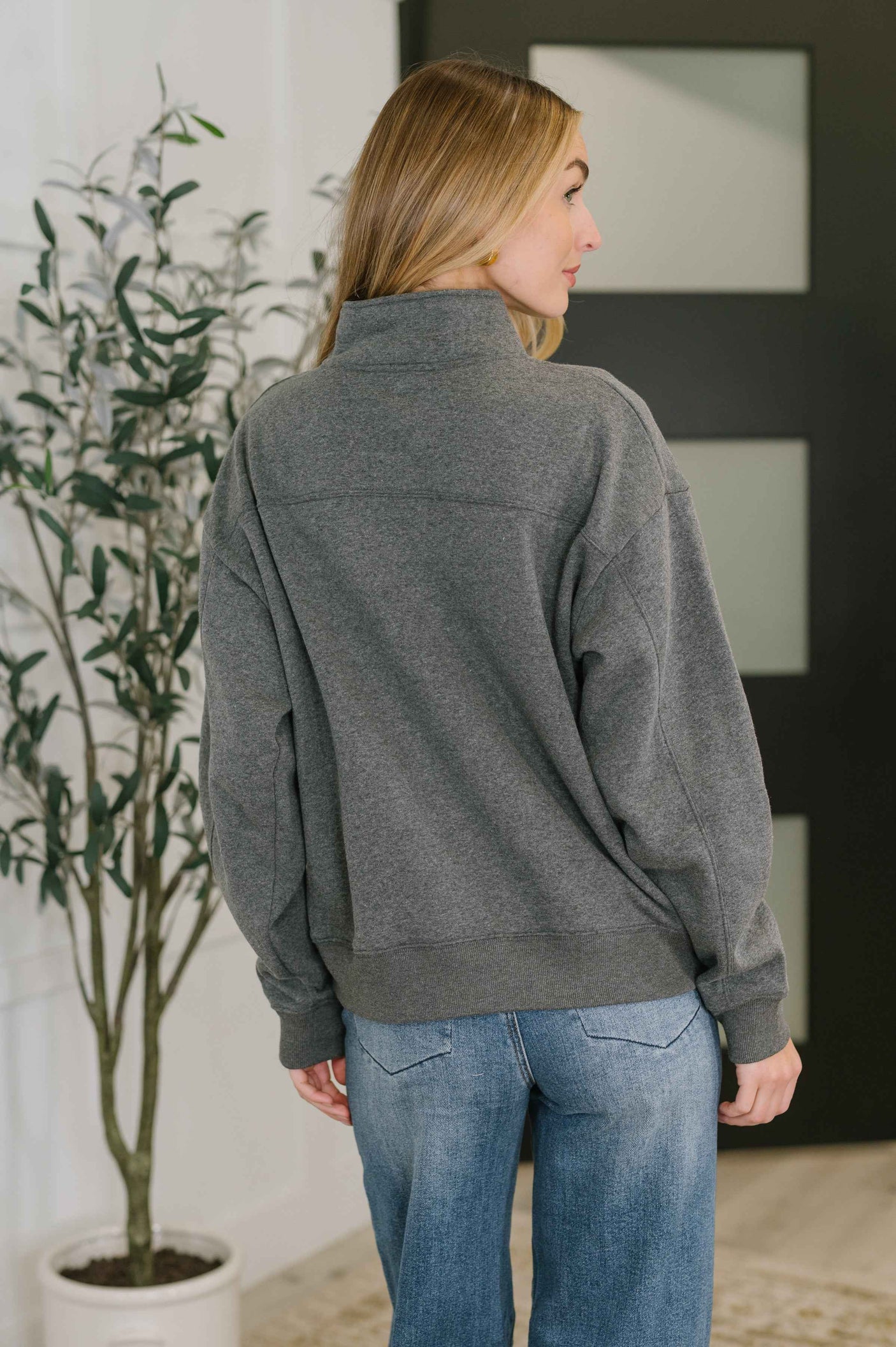Sweater Weather Half Zip High Neck Pullover in Charcoal
