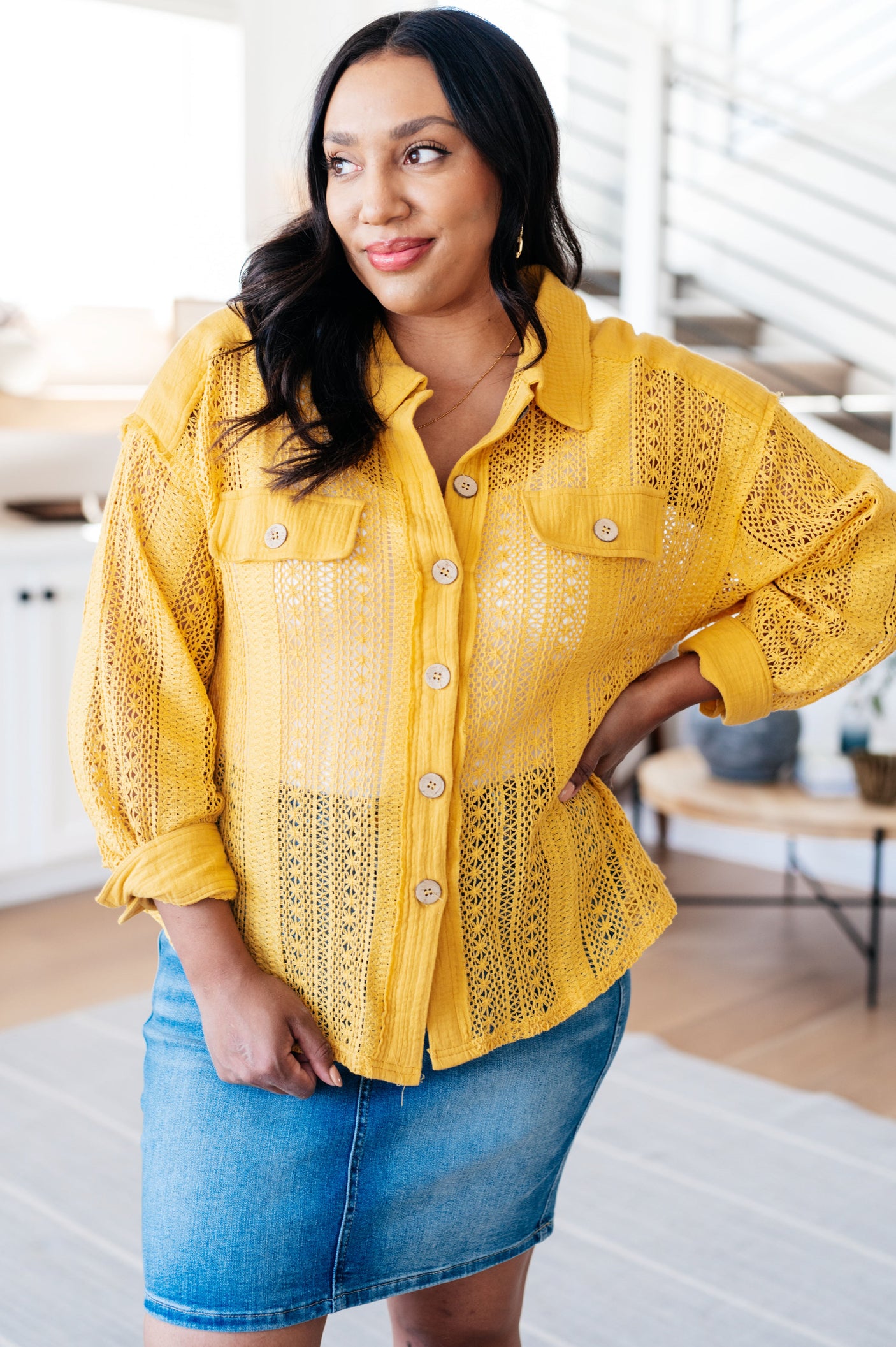 Sweeter Than Nectar Lace Button Down in Honey - Liarian Unlimited Boutique