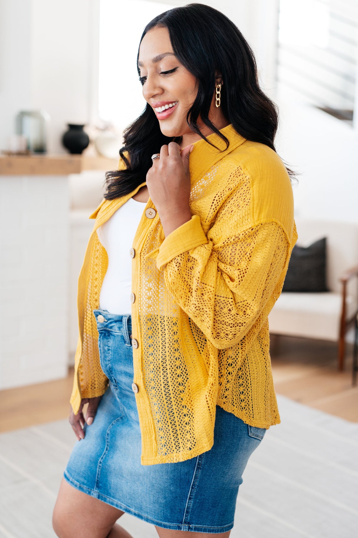 Sweeter Than Nectar Lace Button Down in Honey - Liarian Unlimited Boutique