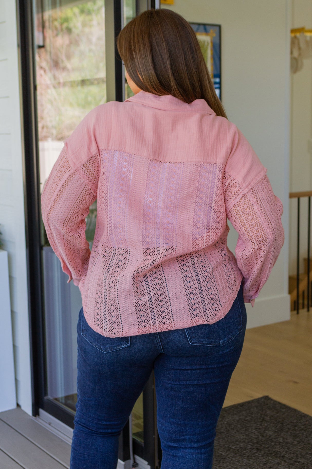 Sweeter Than Nectar Lace Button Down in Rose - Liarian Unlimited Boutique