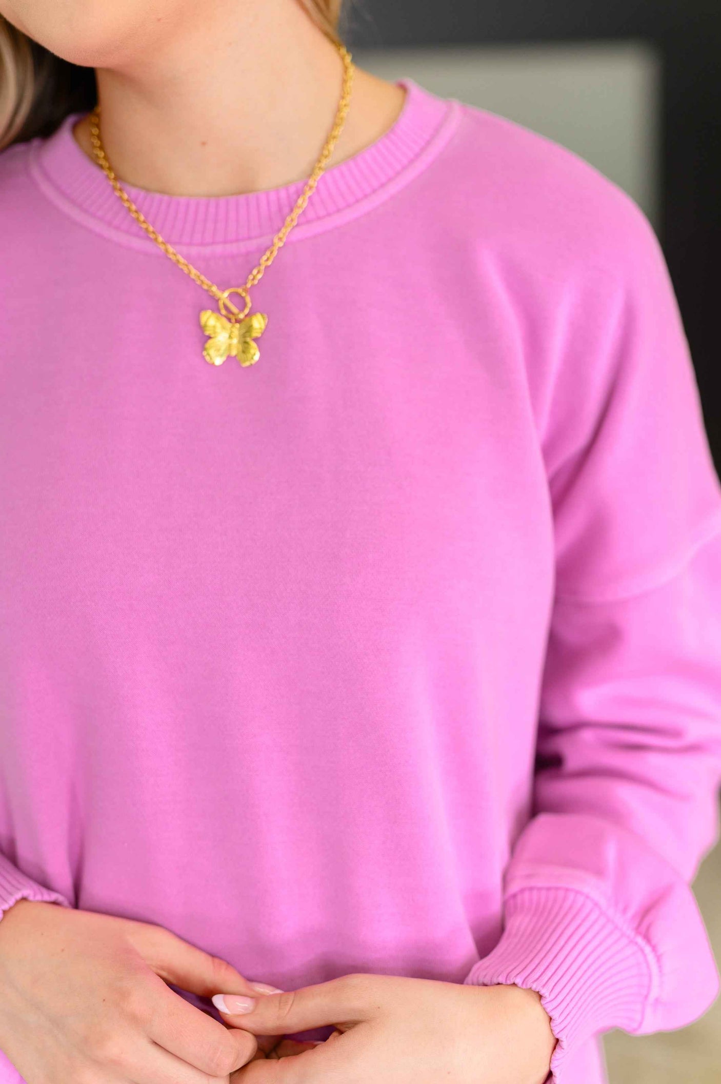 Talk Cozy to Me Stepped Hem Pullover in Bright Mauve