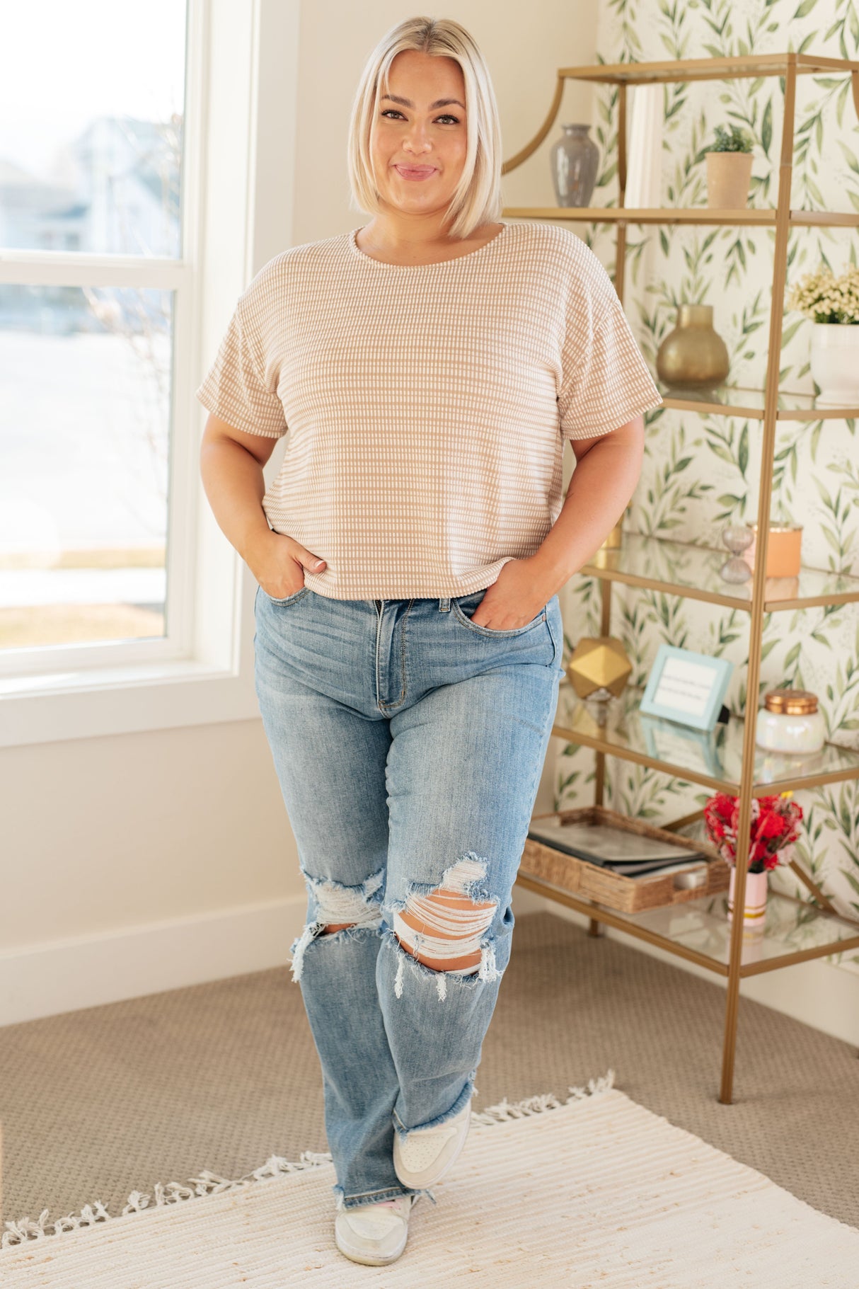 Textured Boxy Top in Taupe - Liarian Unlimited Boutique