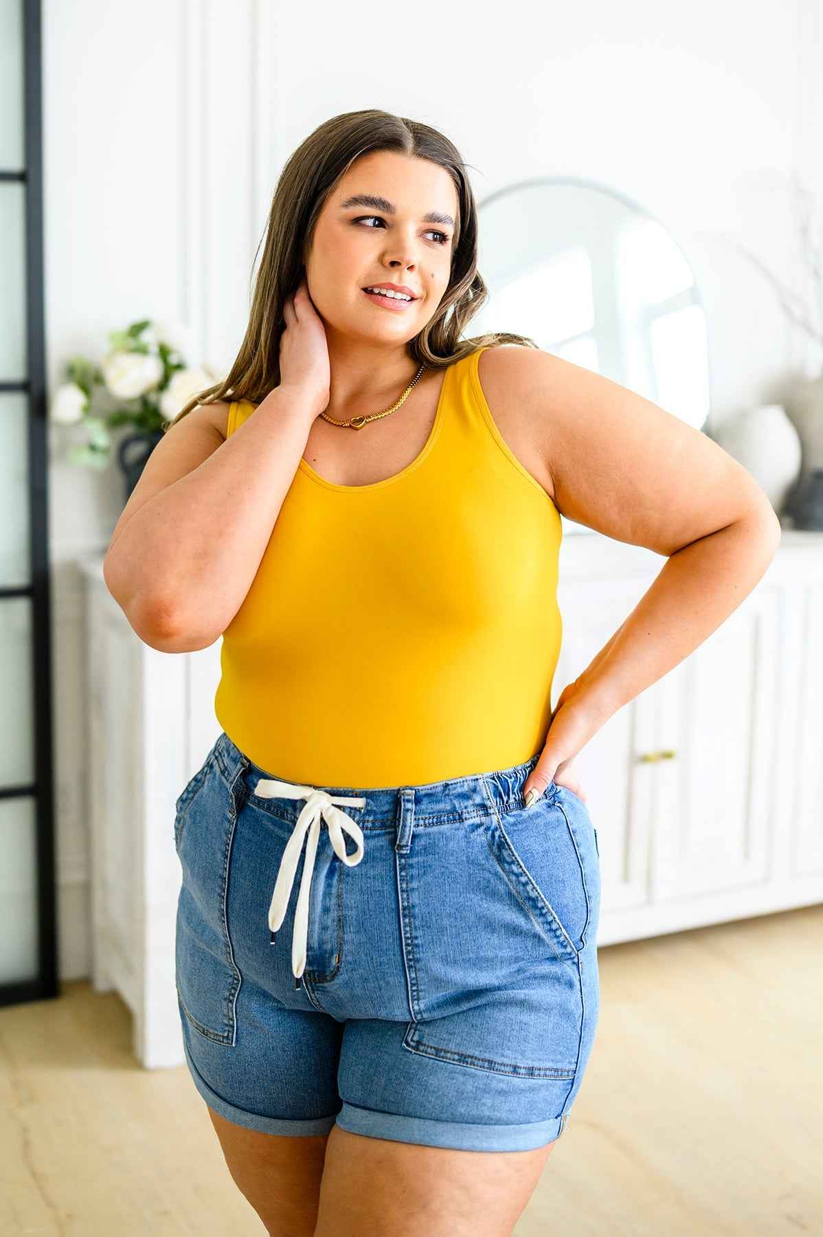 The Basics Reversible Longline Tank in Mustard - Liarian Unlimited Boutique