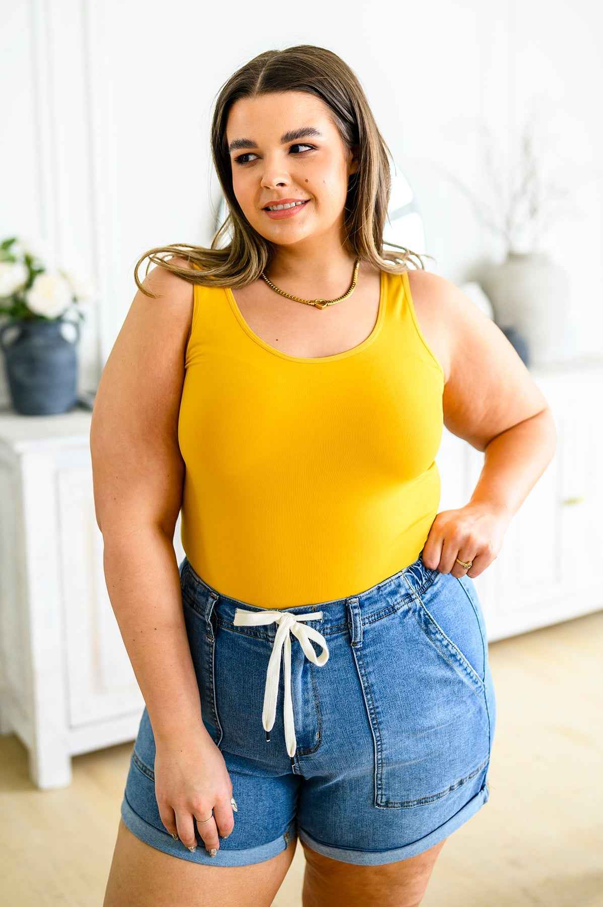 The Basics Reversible Longline Tank in Mustard - Liarian Unlimited Boutique