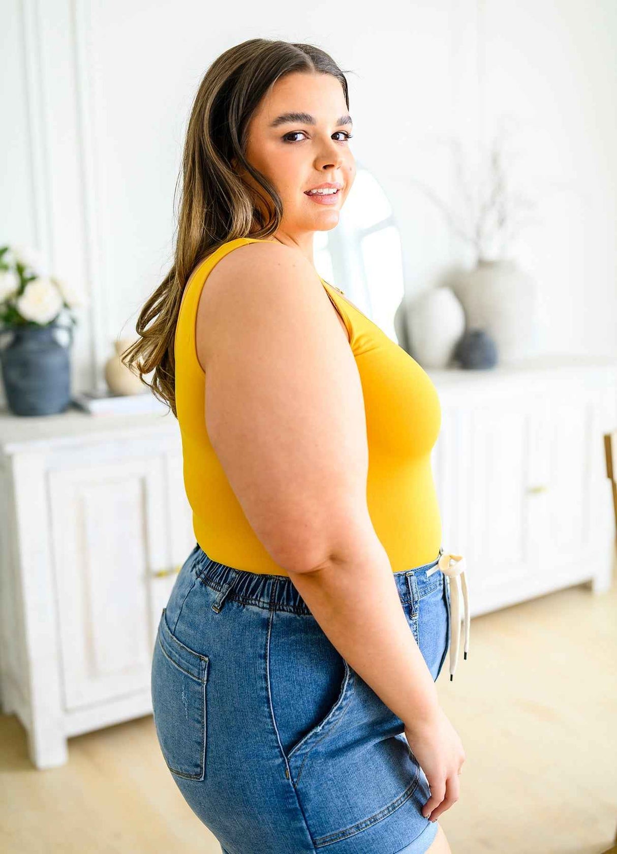 The Basics Reversible Longline Tank in Mustard - Liarian Unlimited Boutique