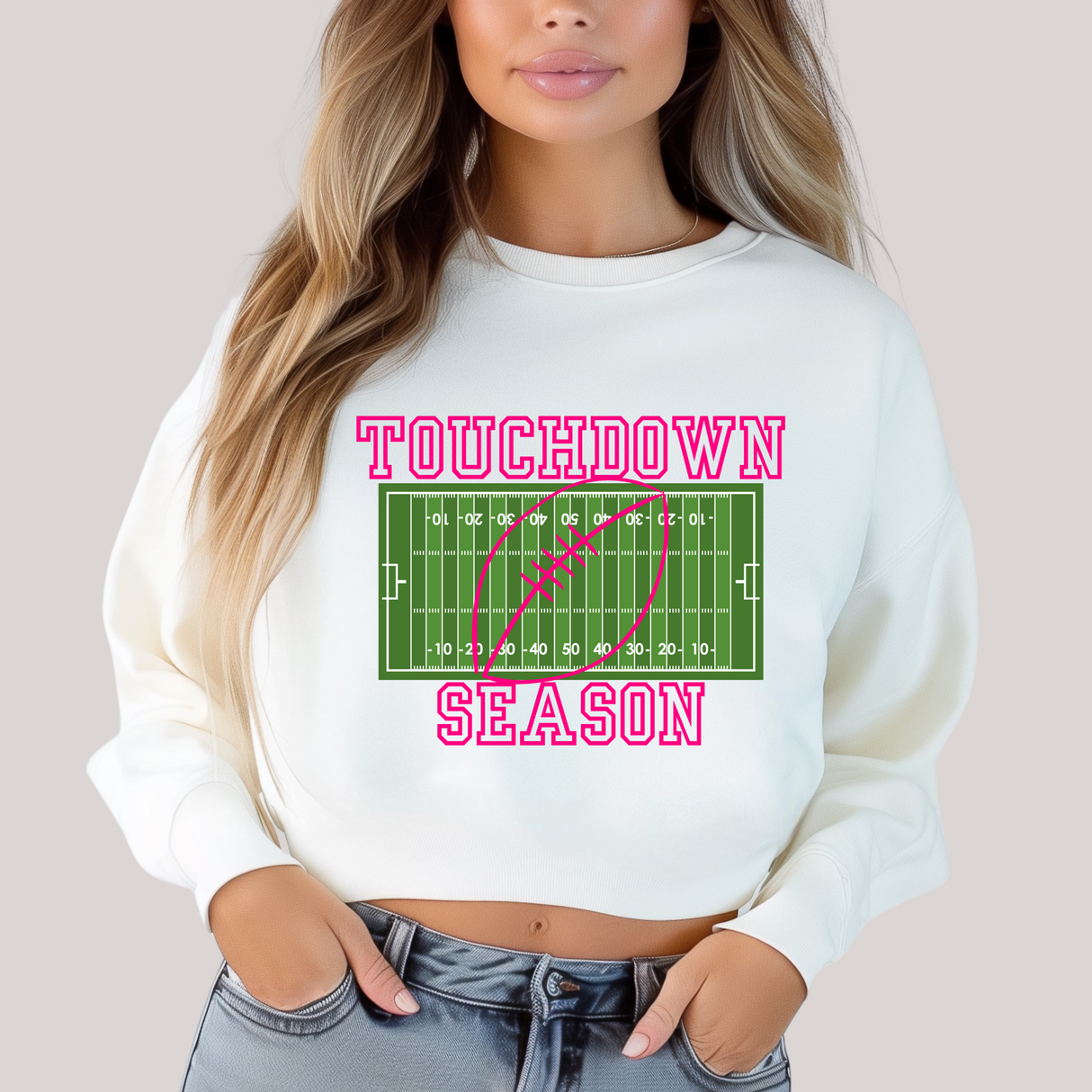 Touchdown Season in White Sweatshirt - Liarian Unlimited Boutique