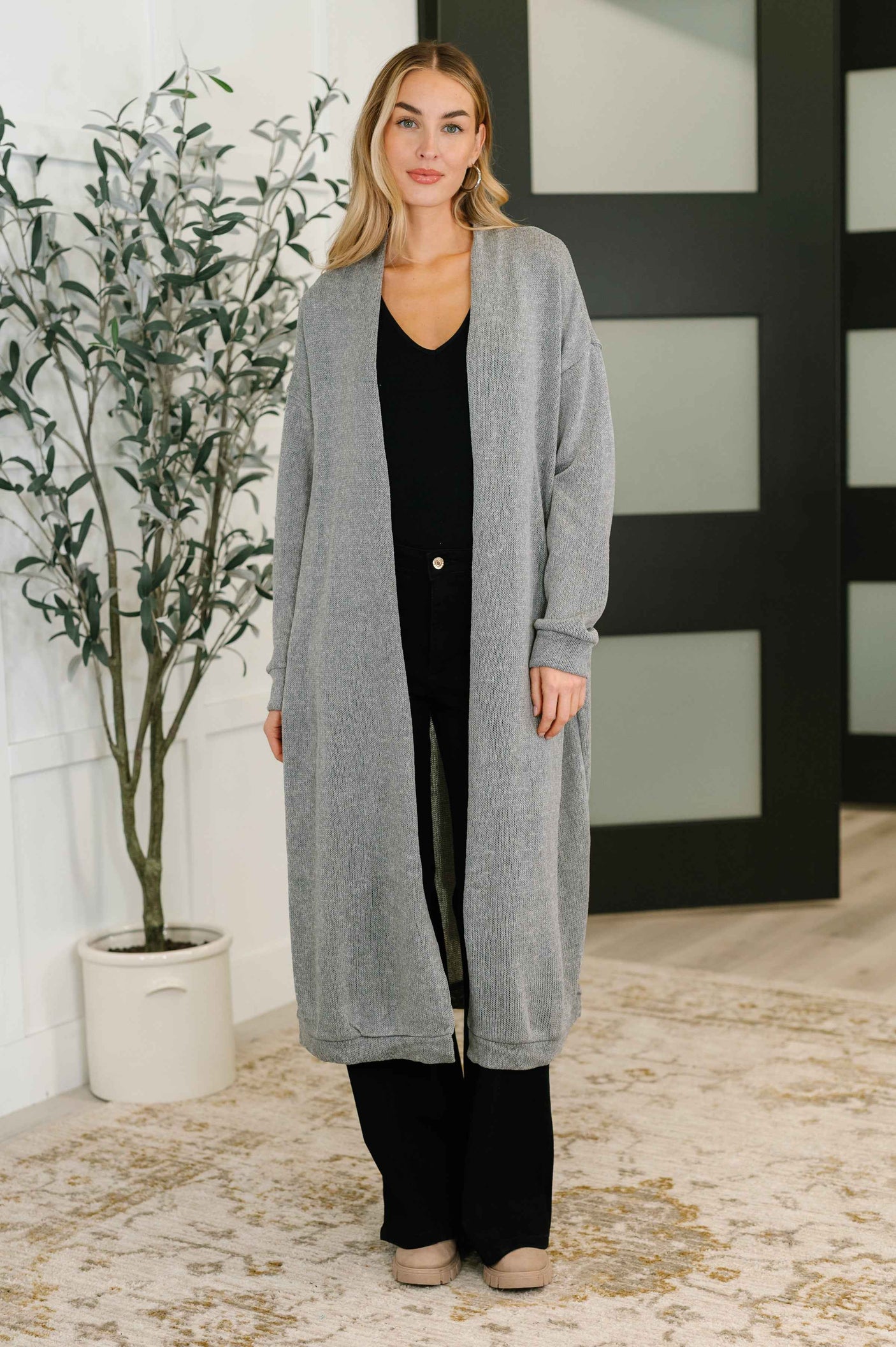 Travel Hideaway Open Front Cardigan in Soft Grey