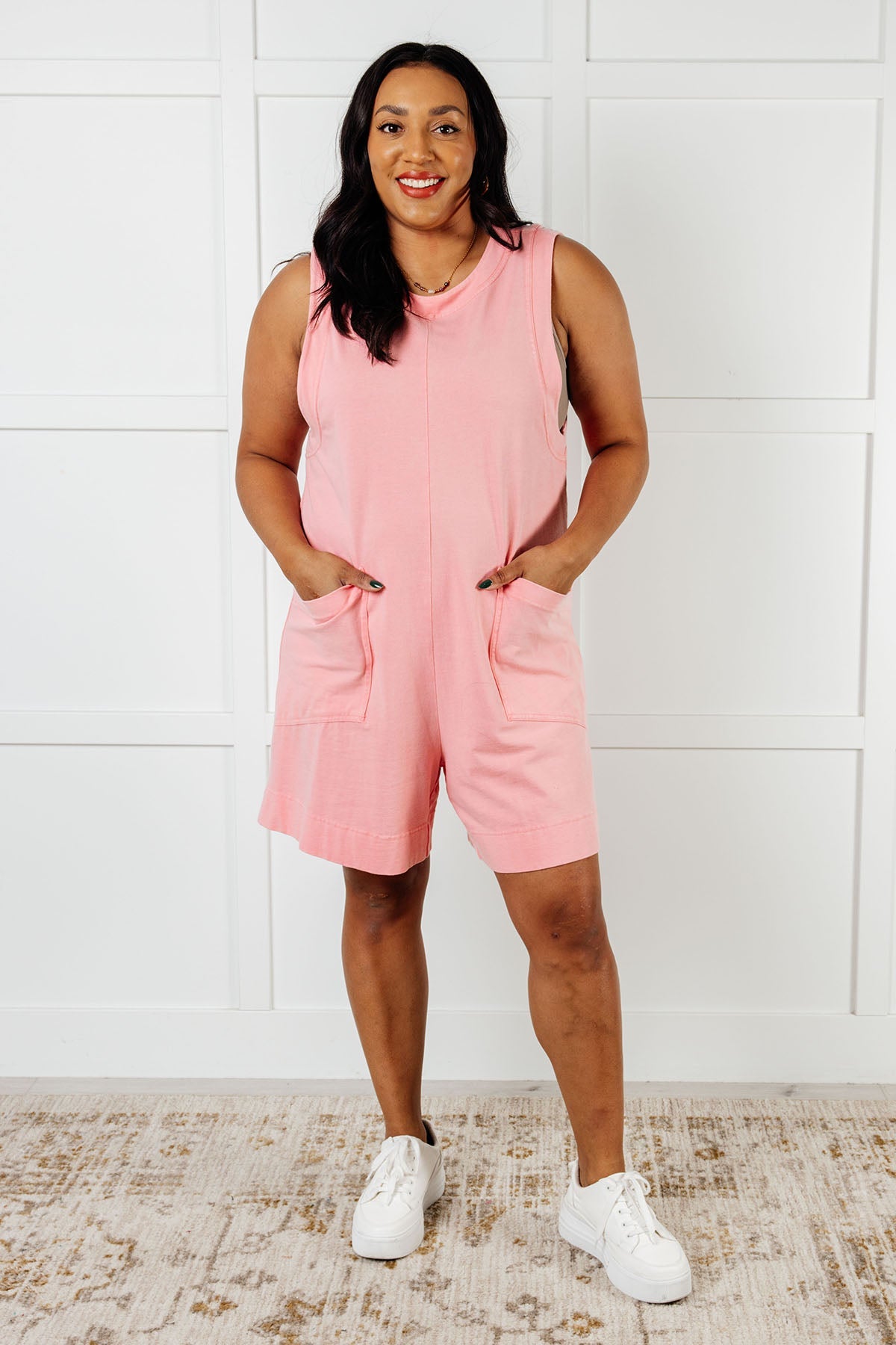 Up and Running Mineral Wash Romper in Coral Pink - Liarian Unlimited Boutique