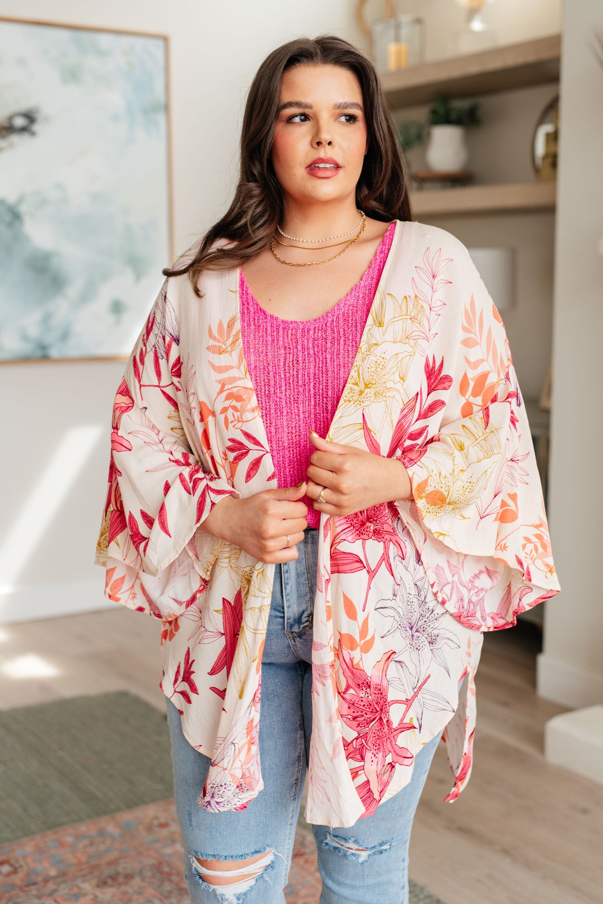 Kimono de manga acampanada para temporada de vacaciones