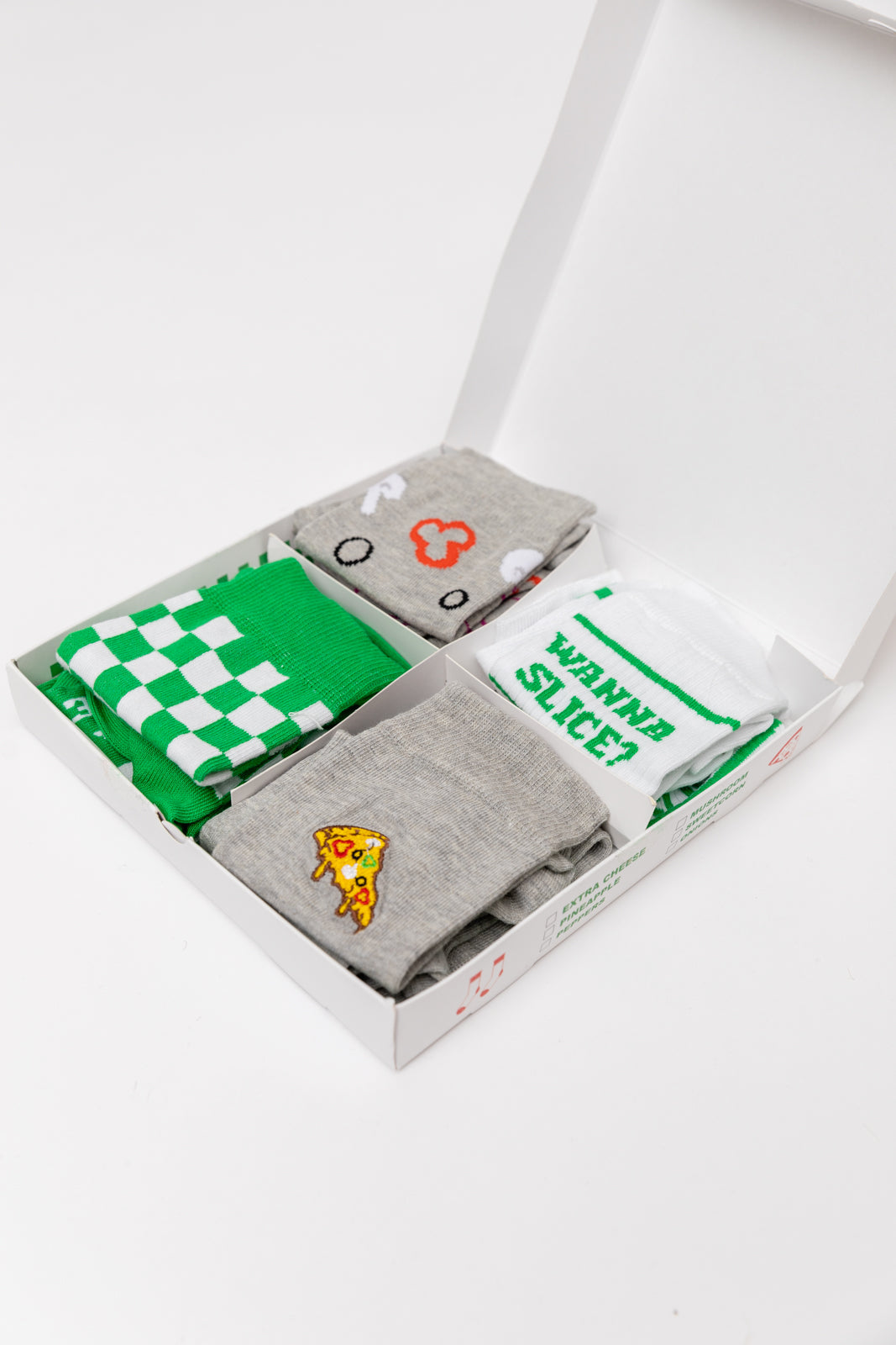 Juego de calcetines con diseño de pizza vegetariana