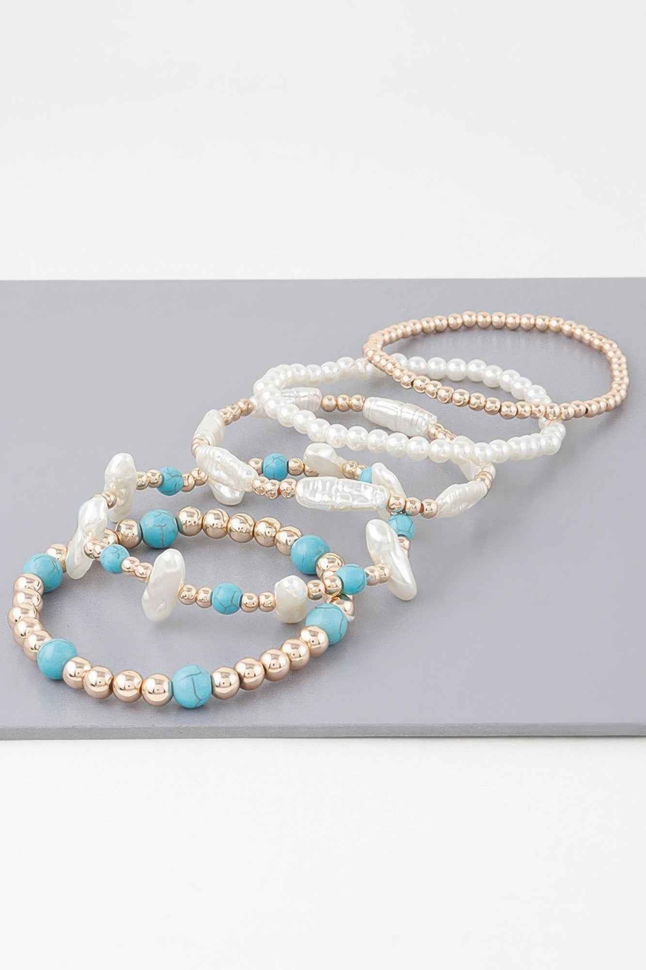 Multi Stone N Pearl Beaded Bracelet