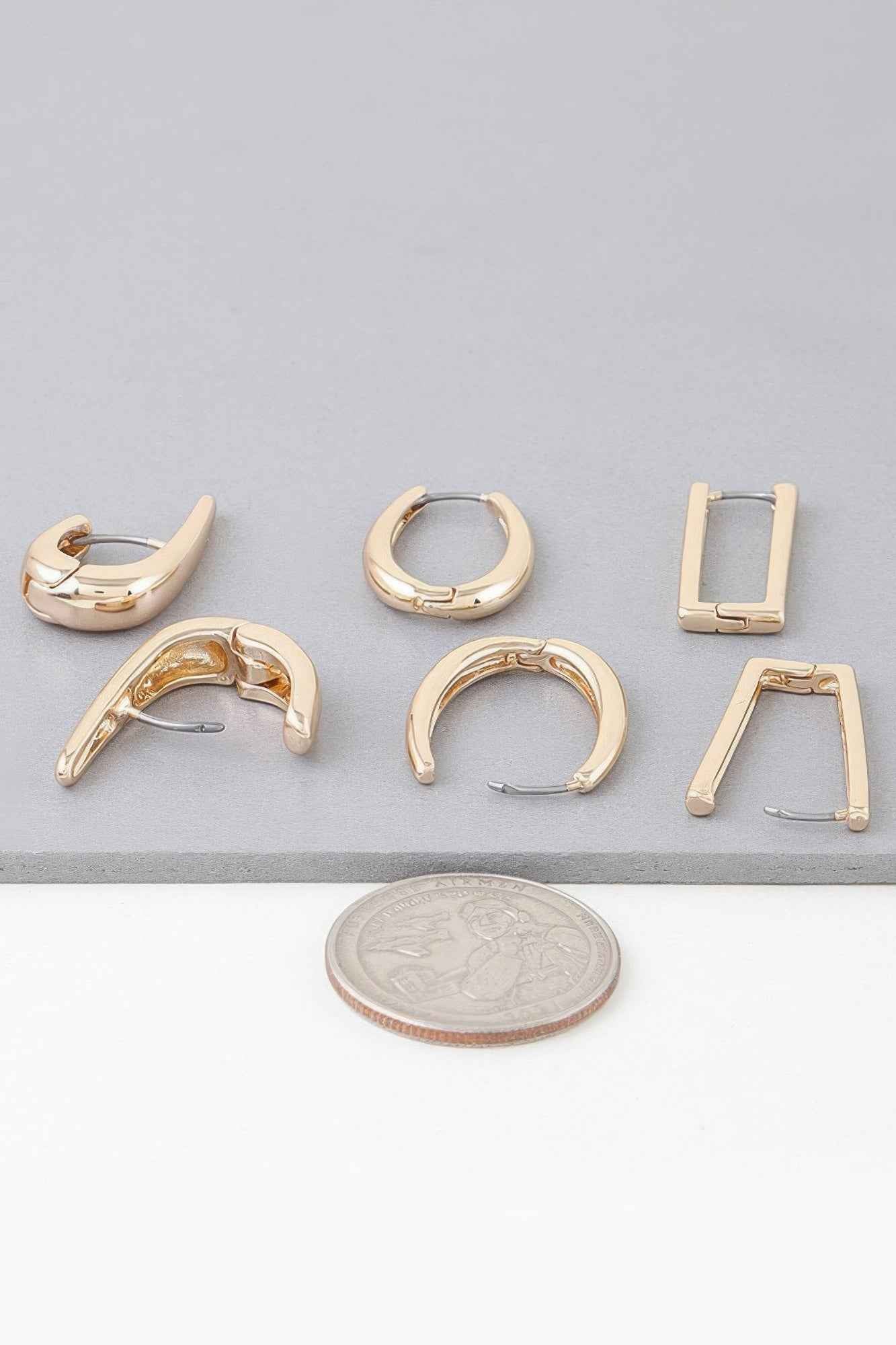 Multi Shiny Modern Hoop Earrings Set