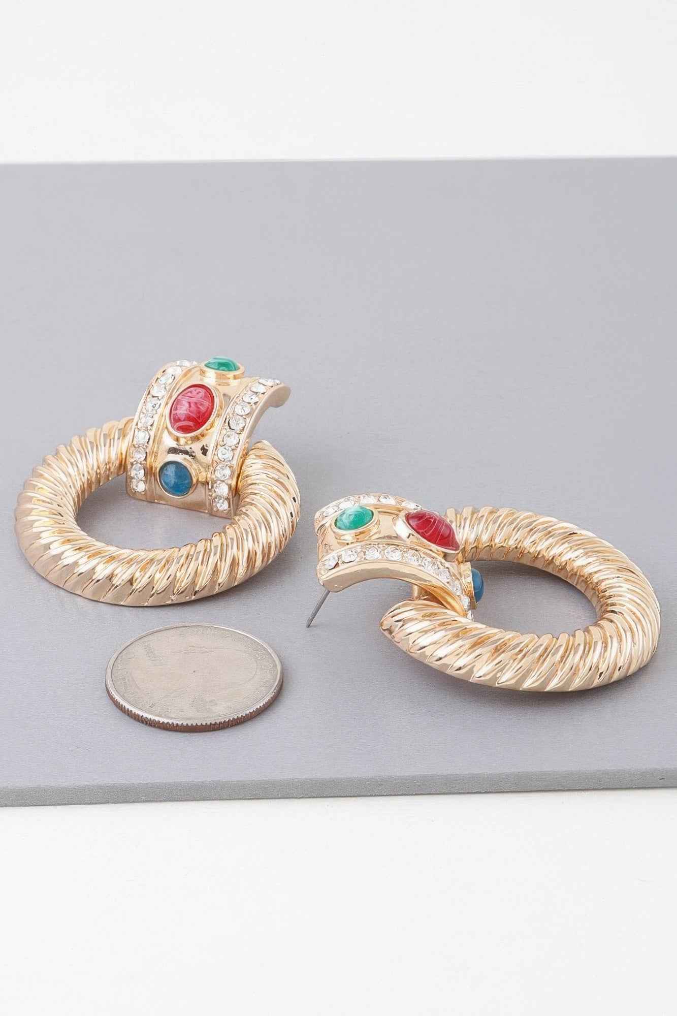 Bejeweled Twisted Hoop Drop Earrings