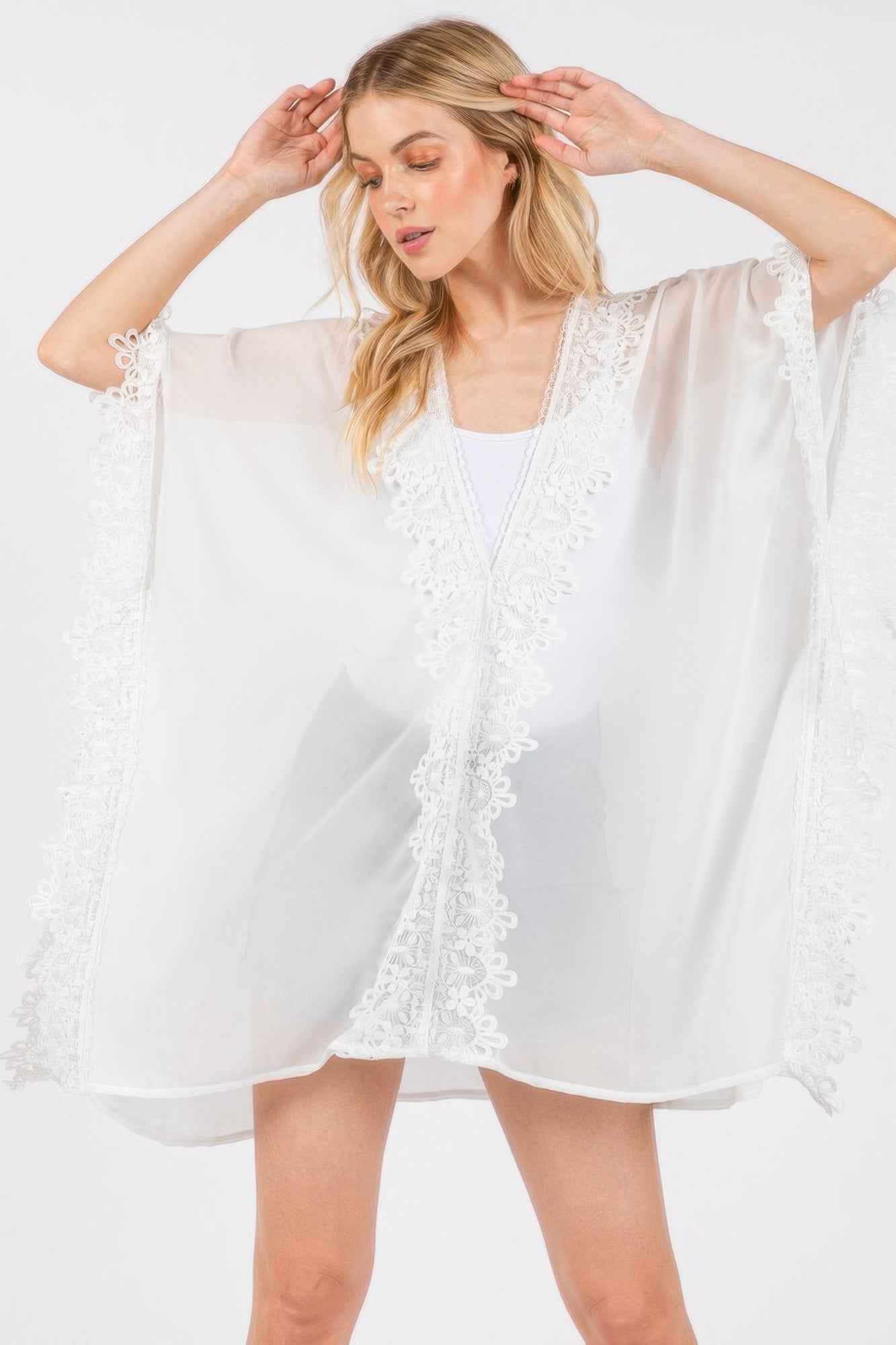 Flower Pattern Trim Detail Poncho