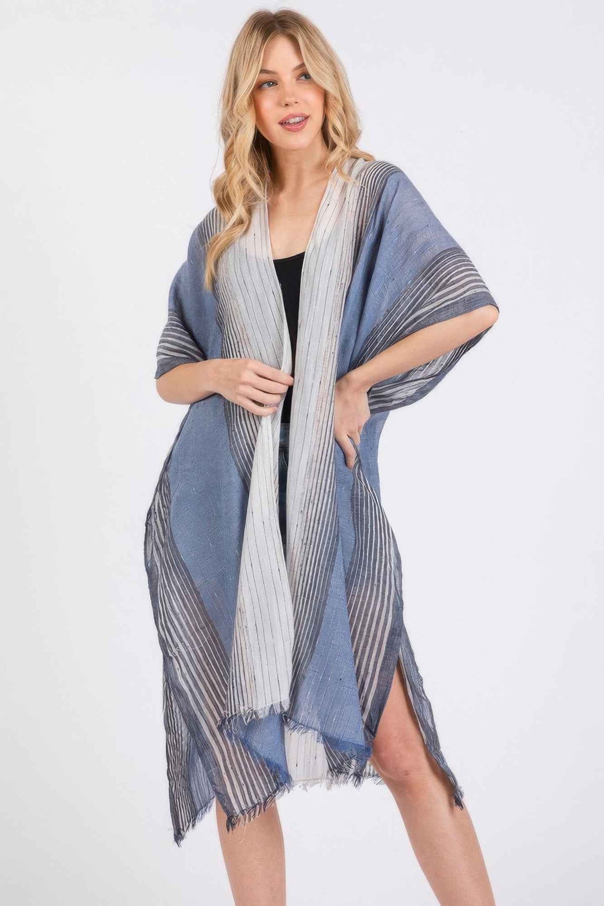 Striped Two Tone Cover Up Kimono