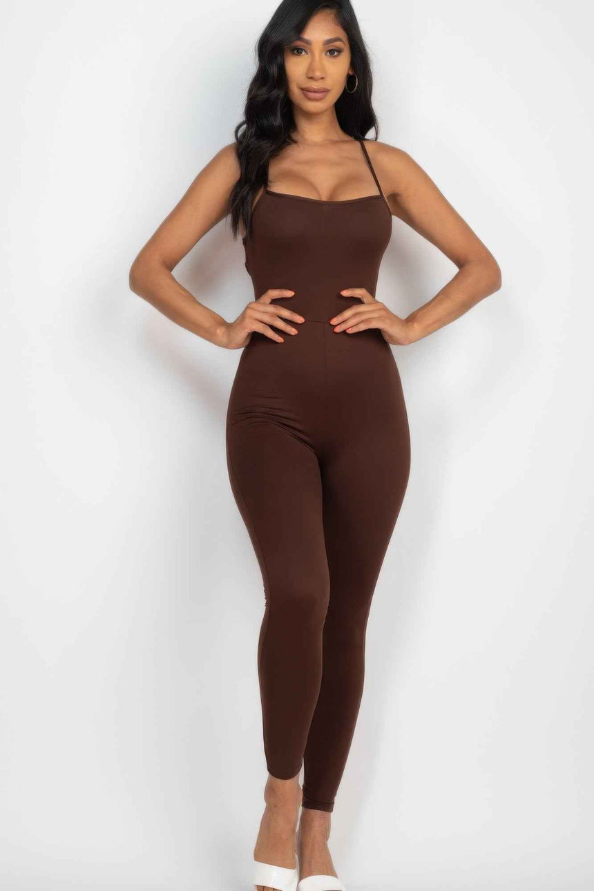 Criss-cross Open Back Bodycon Jumpsuit