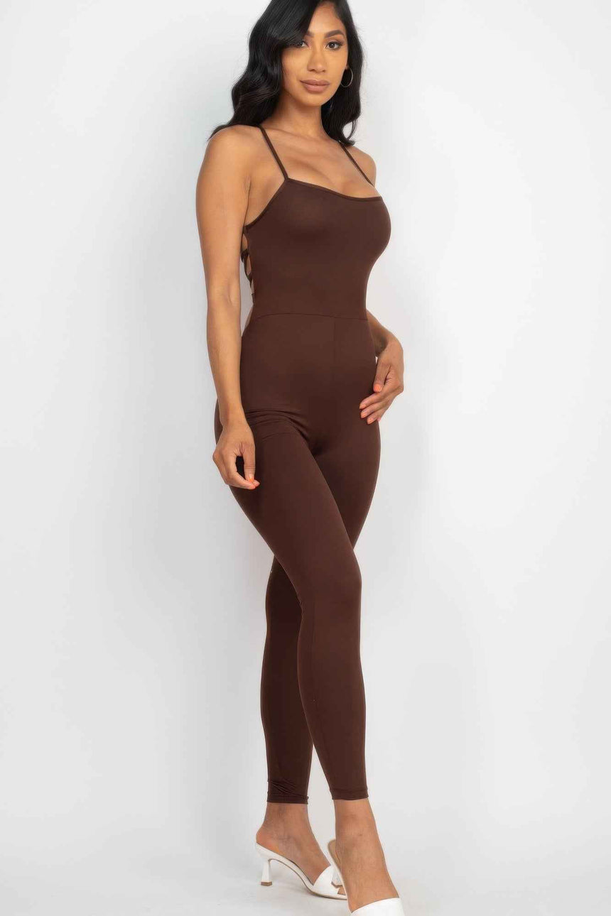 Criss-cross Open Back Bodycon Jumpsuit